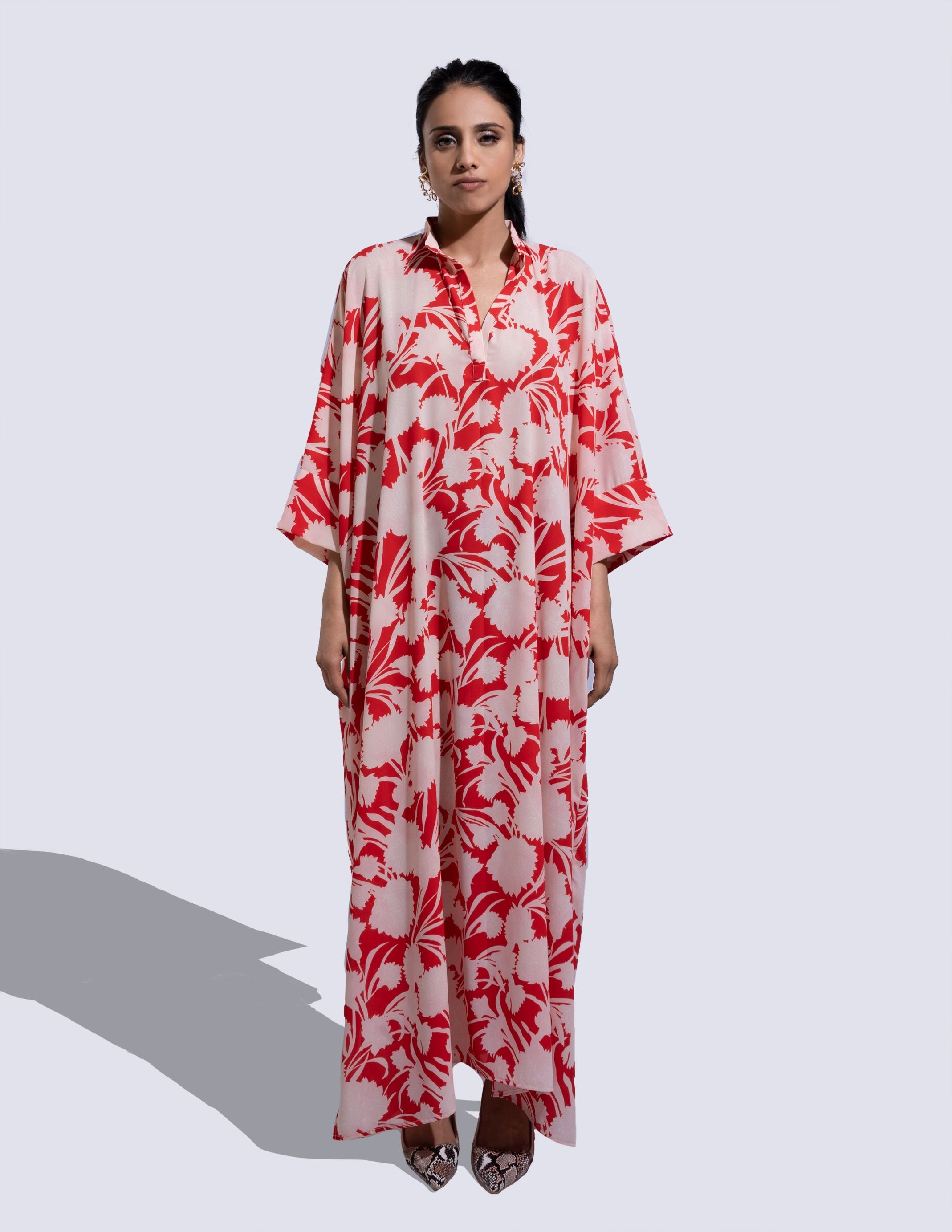 Havana Red & Cream Orchid Kaftan