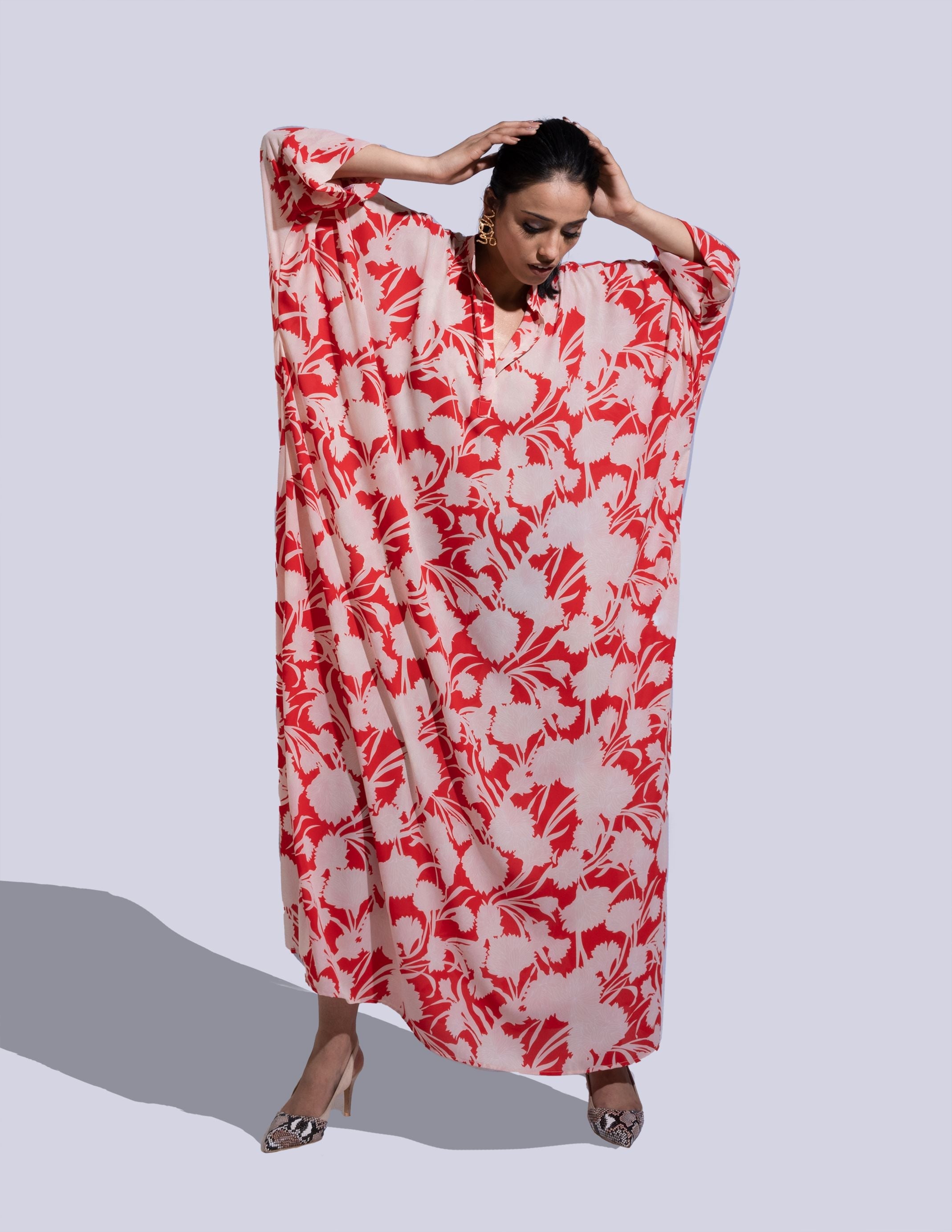 Havana Red & Cream Orchid Kaftan