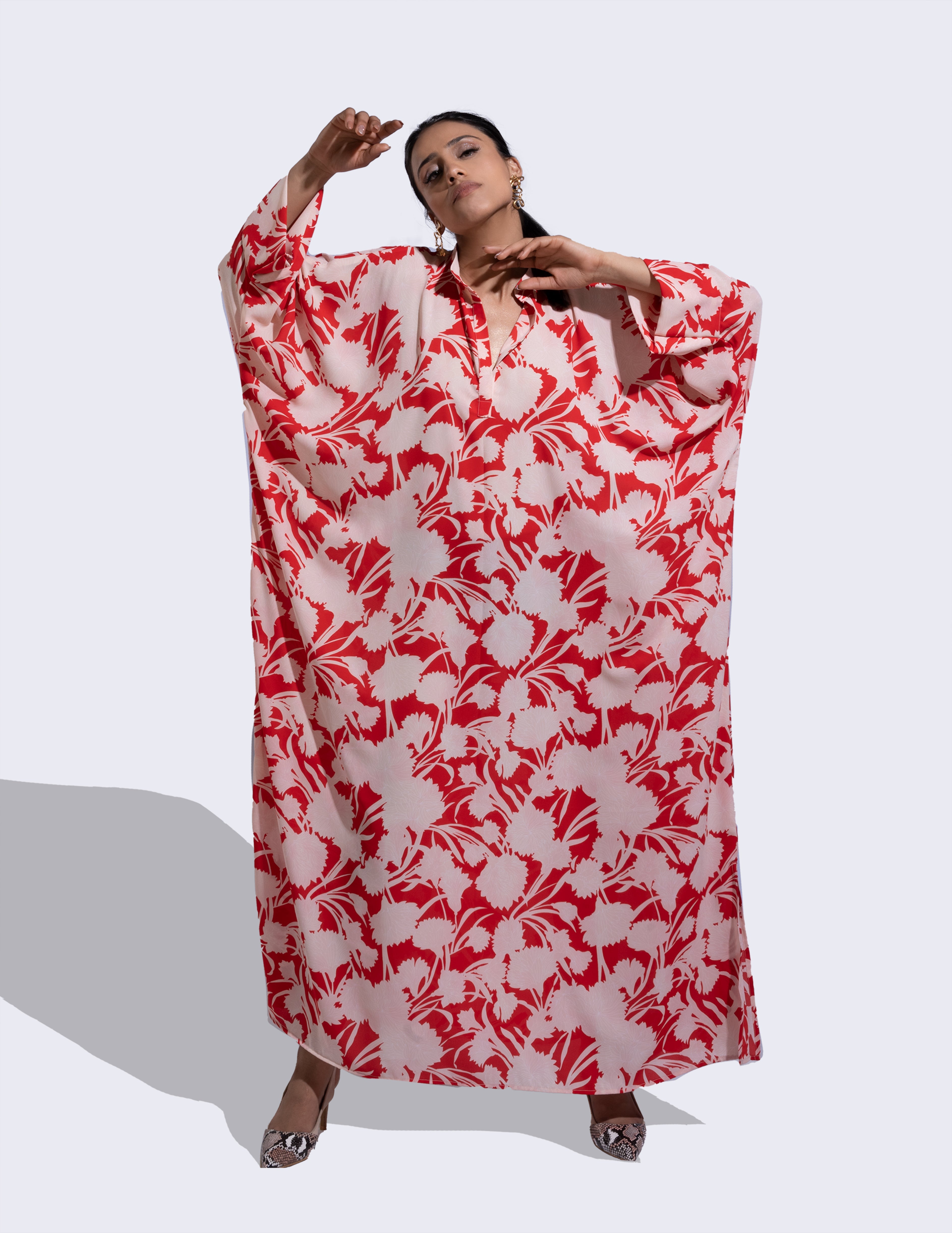 Havana Red & Cream Orchid Kaftan