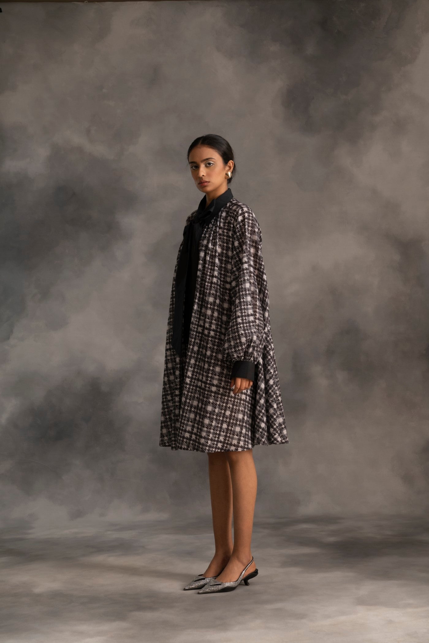Black & Grey Tie-Up Dress