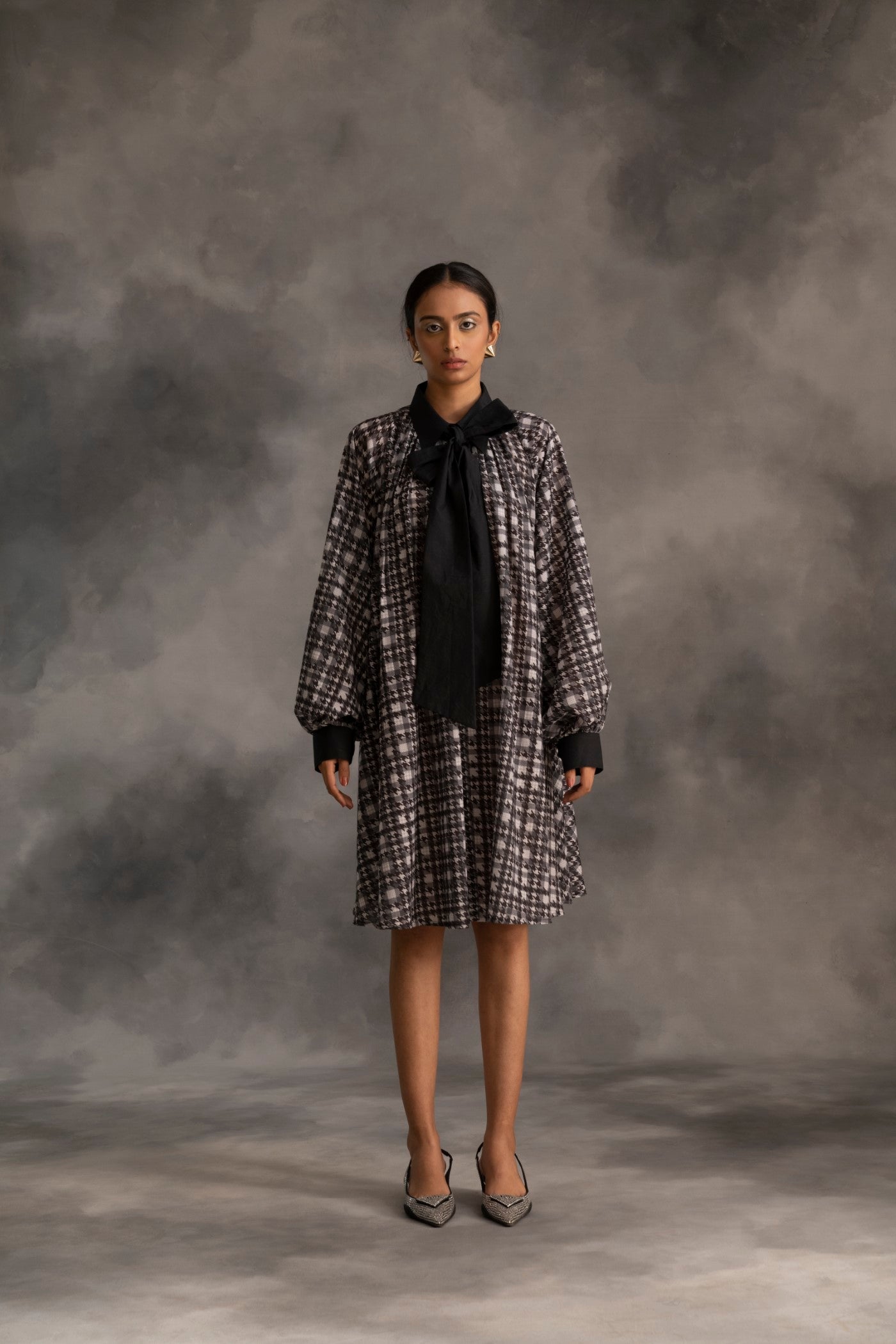 Black & Grey Tie-Up Dress
