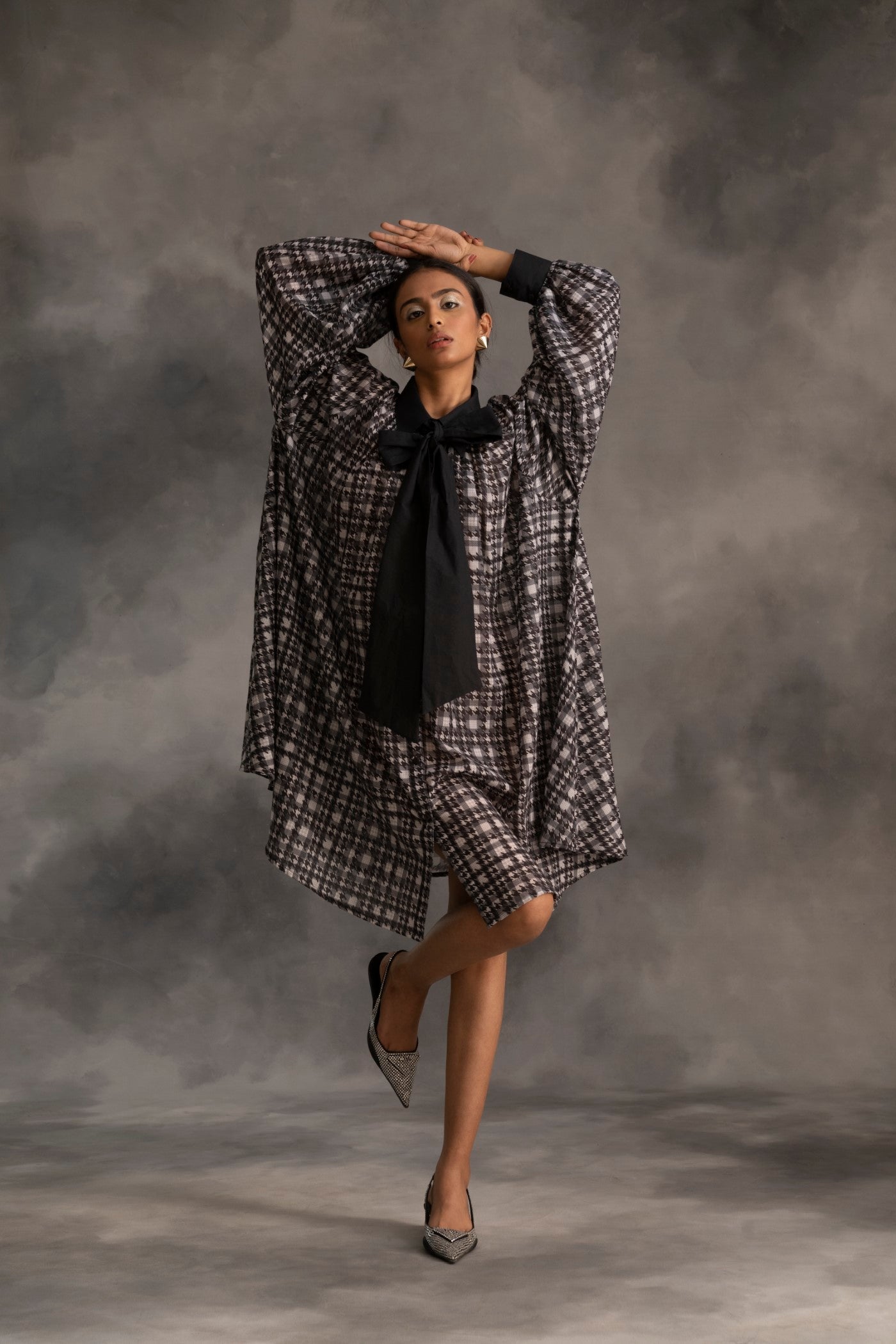 Black & Grey Tie-Up Dress