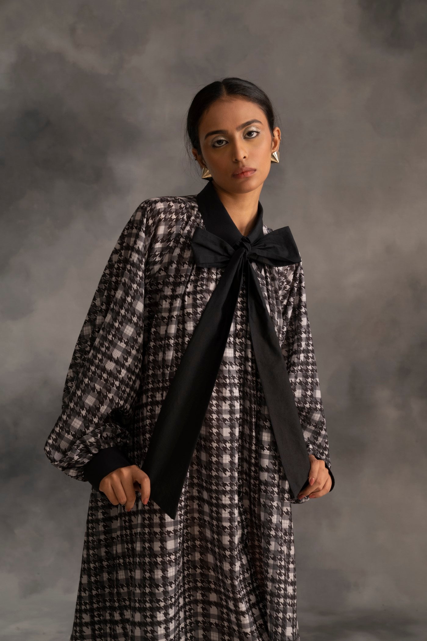 Black & Grey Tie-Up Dress