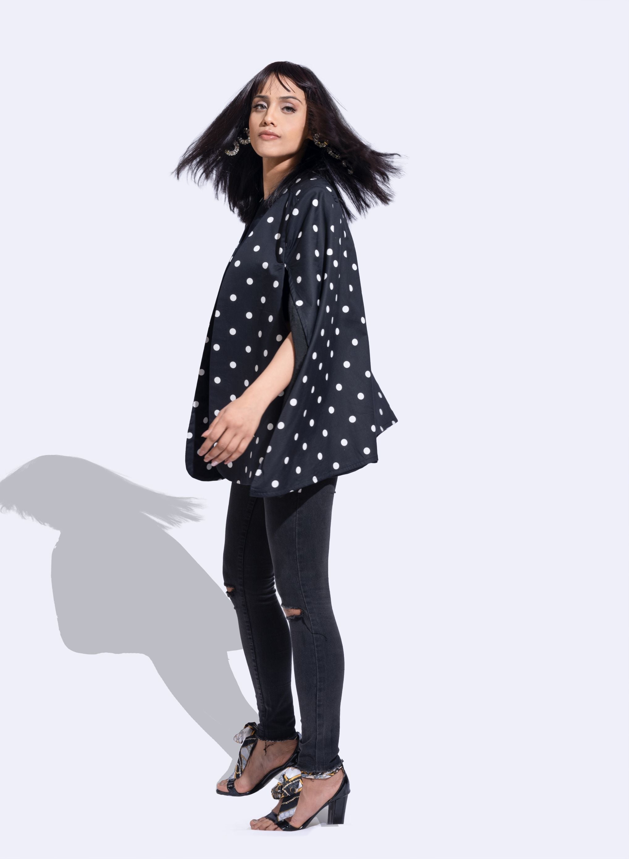 Ilaria Black polka dot cape