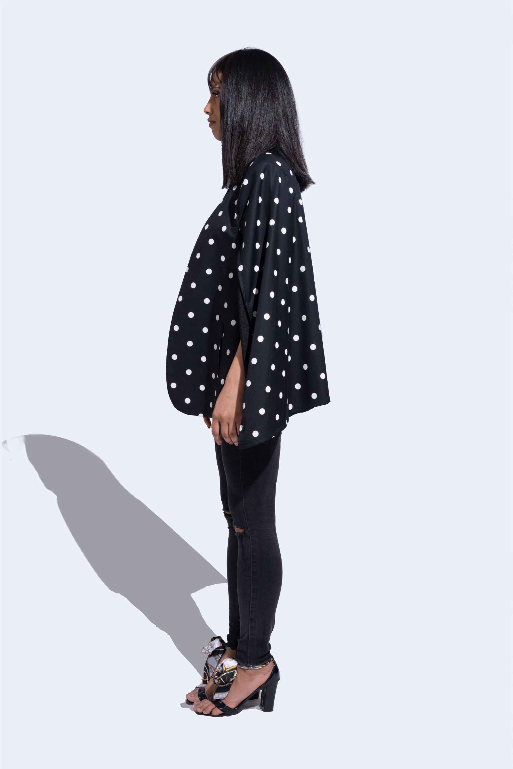 Ilaria Black polka dot cape
