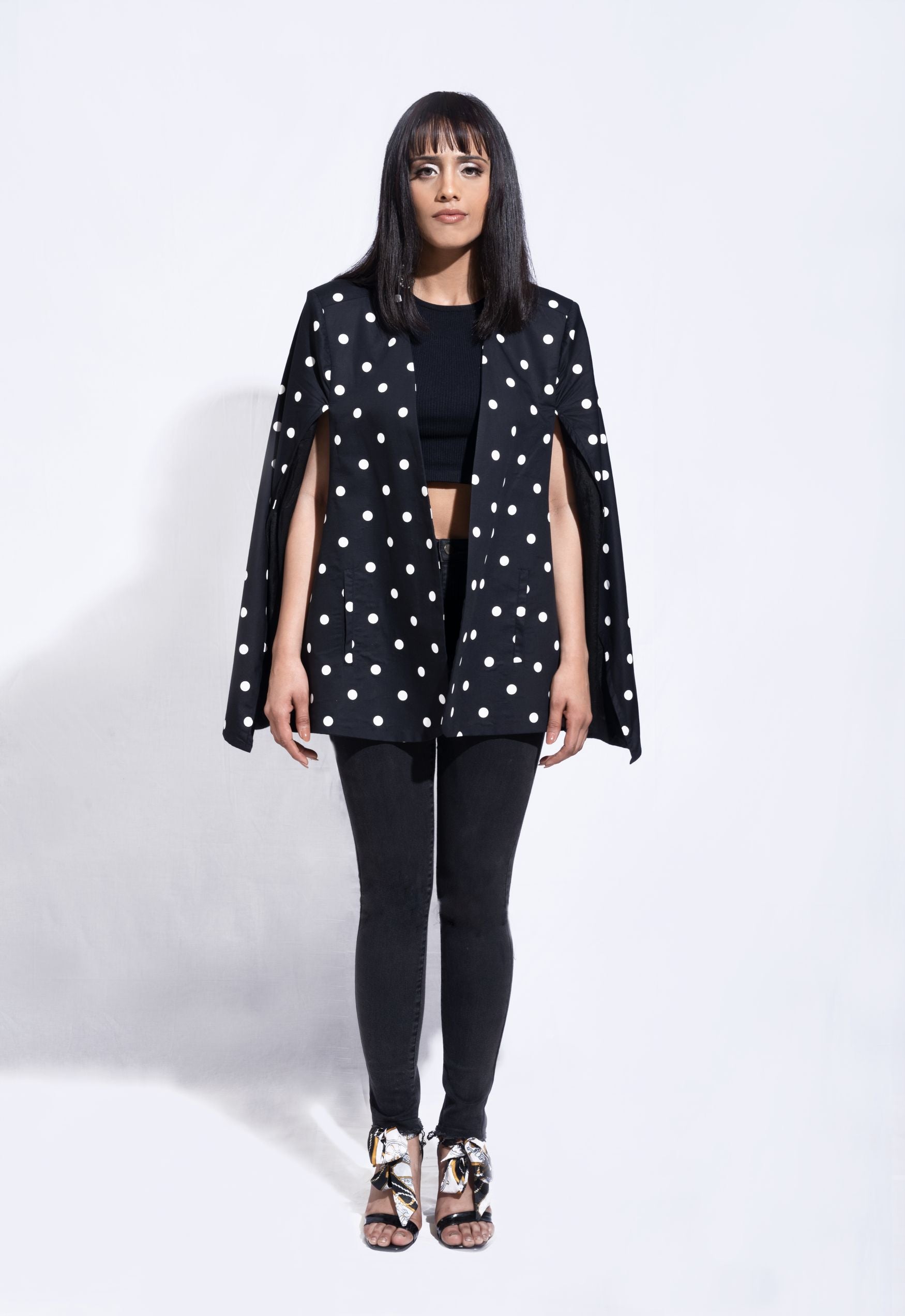 Ilaria Black polka dot cape