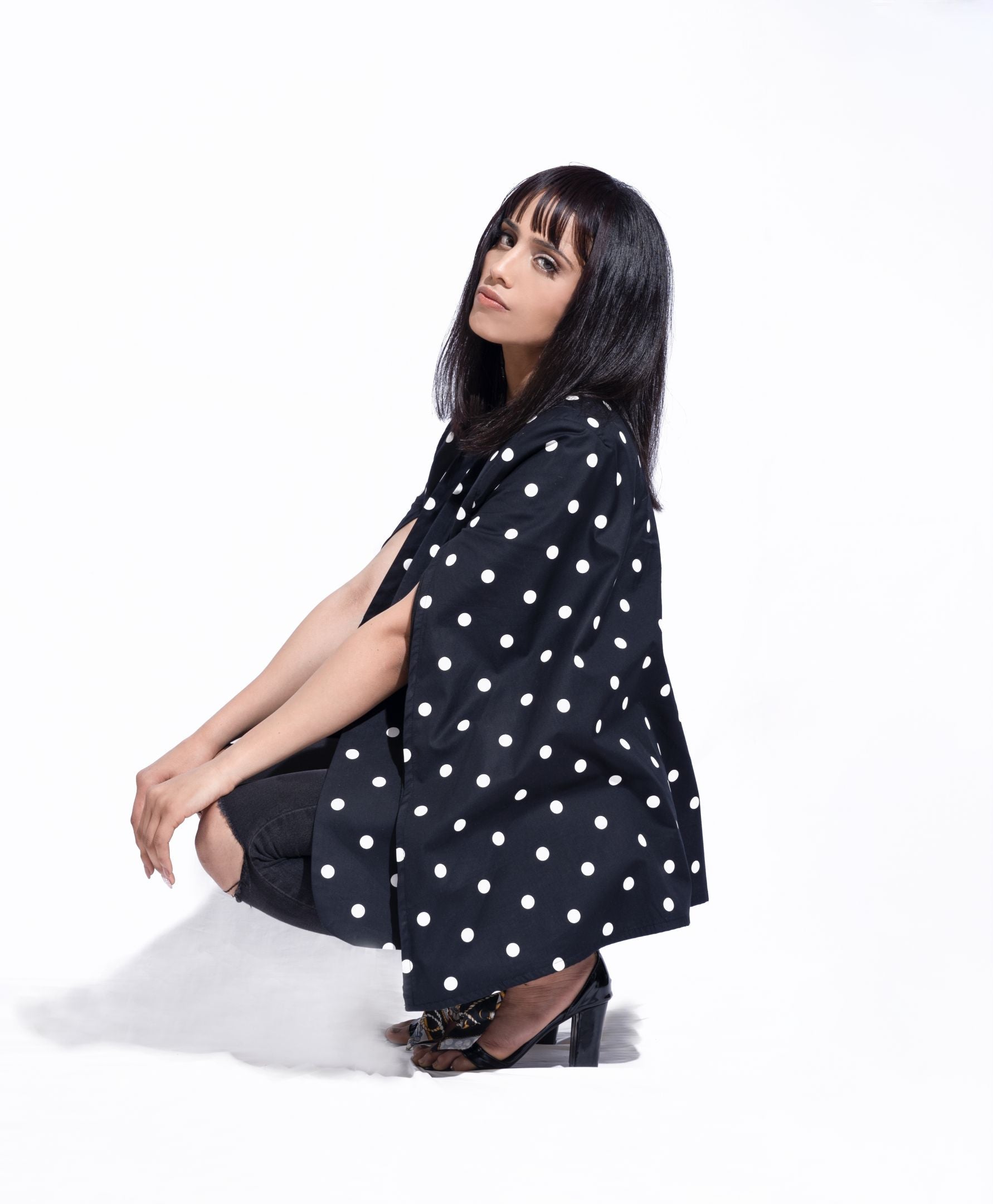 Ilaria Black polka dot cape