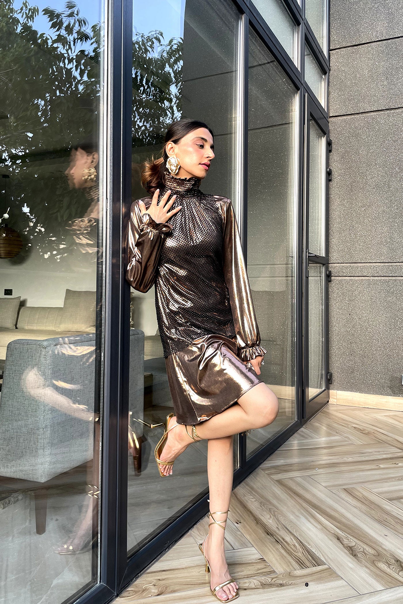 Copper Highneck Metallic dress