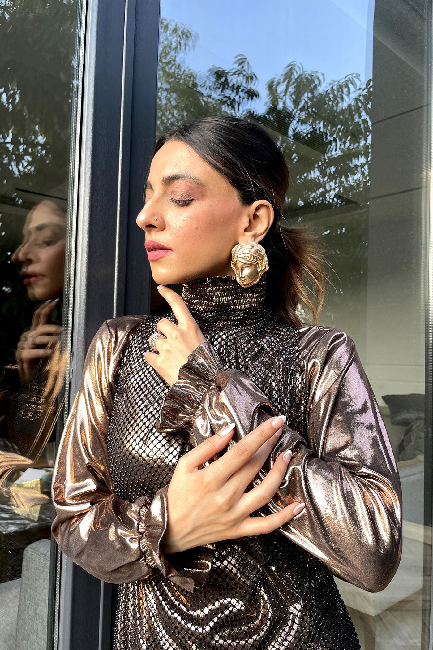 Copper Highneck Metallic dress