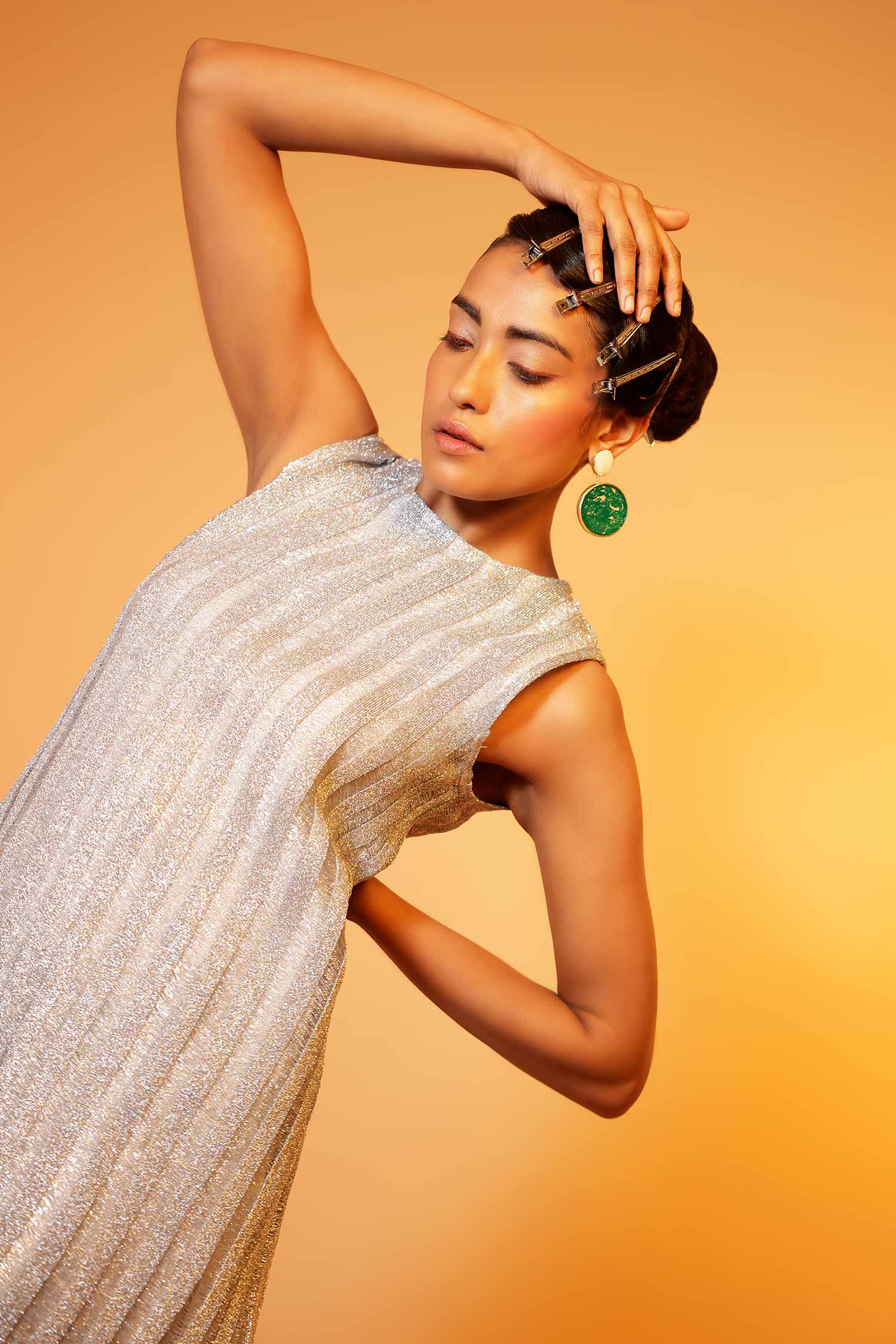 Silver mesh knit dress