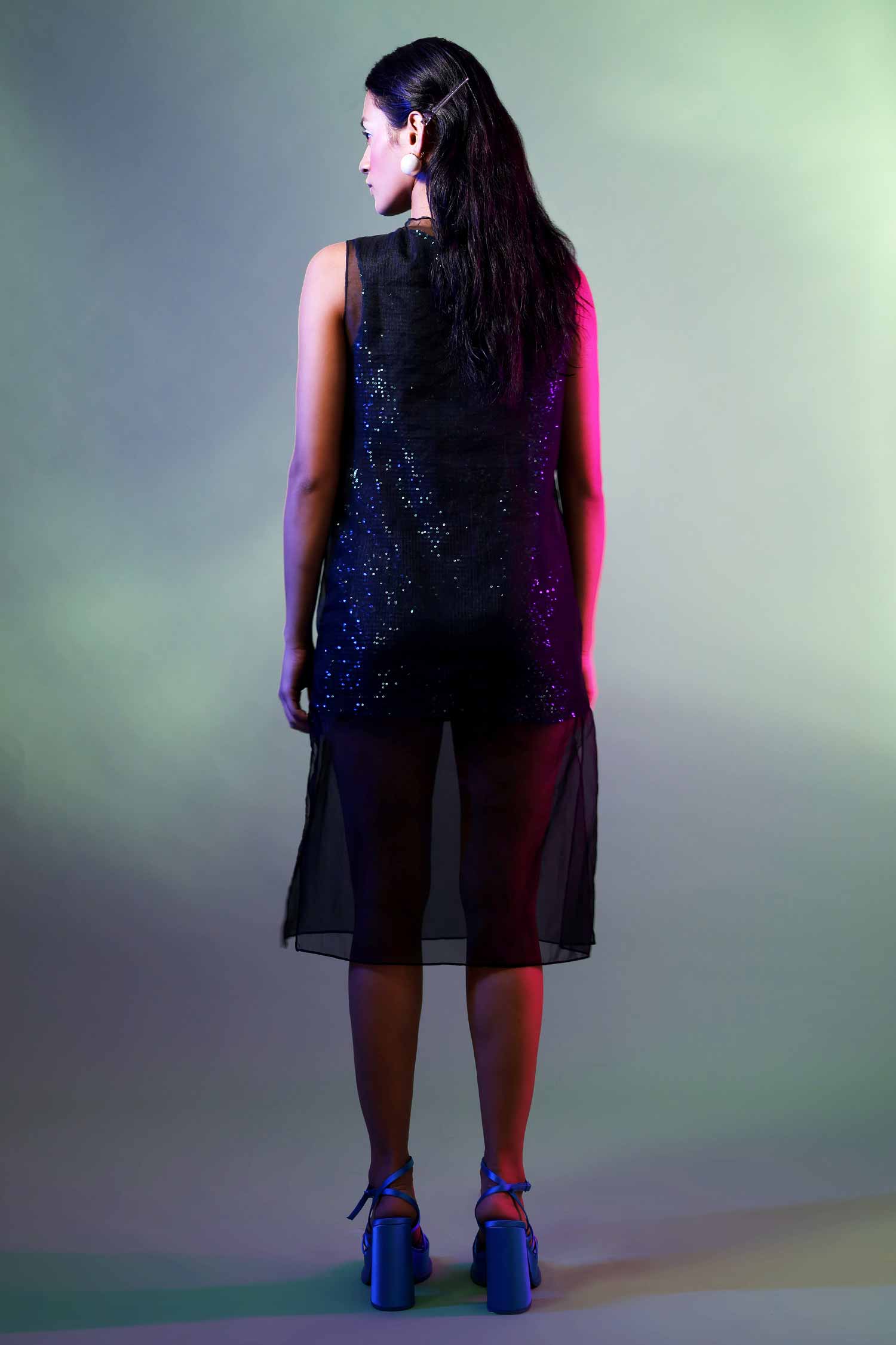 Green sequin top with Black organza