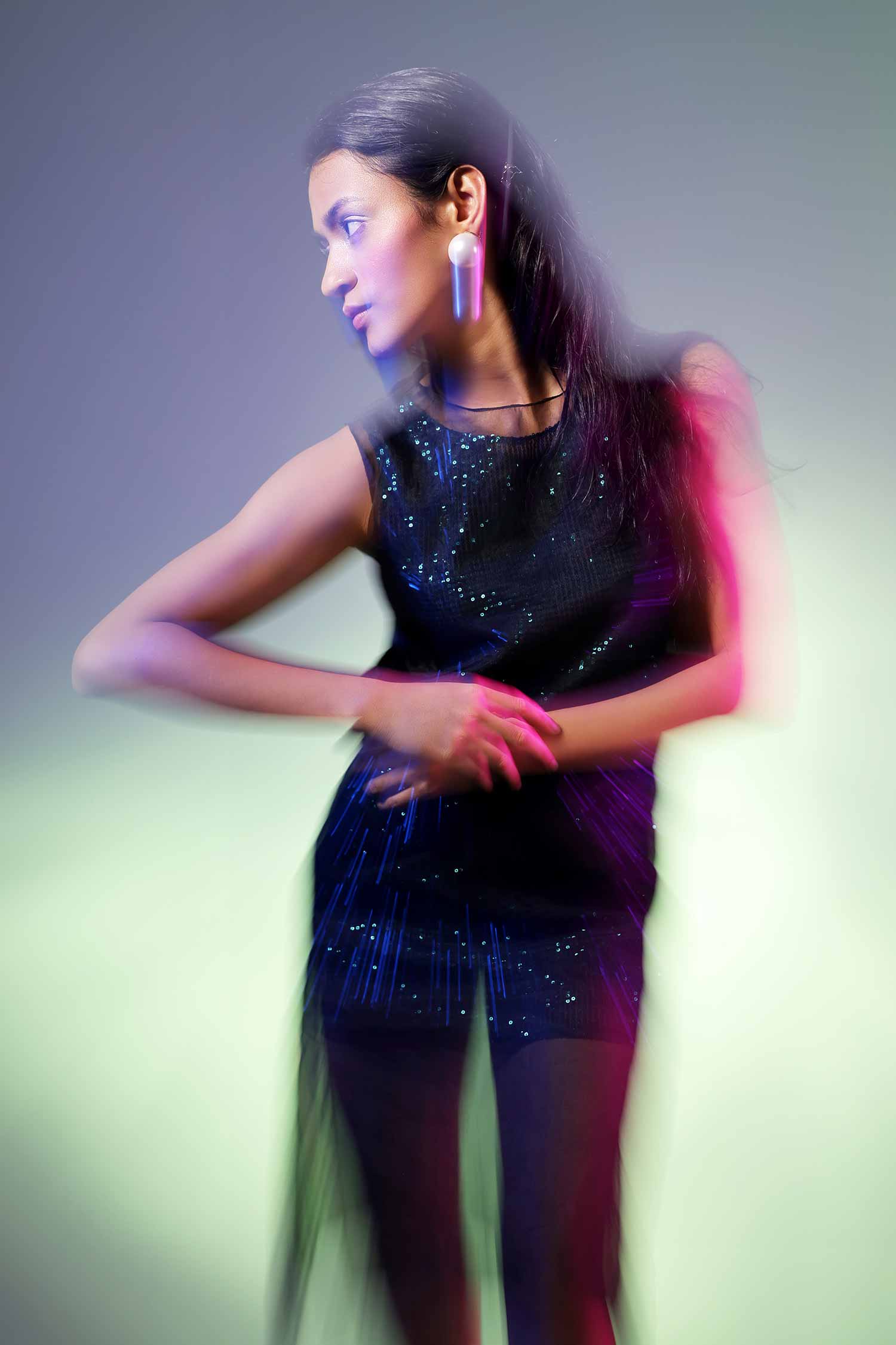 Green sequin top with Black organza