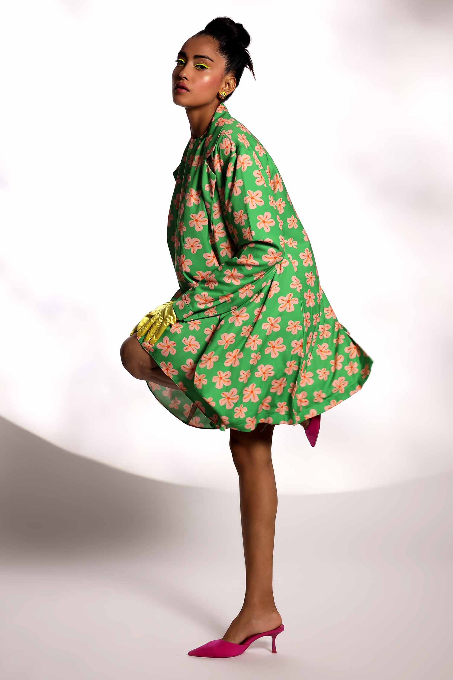 Green star print blazer