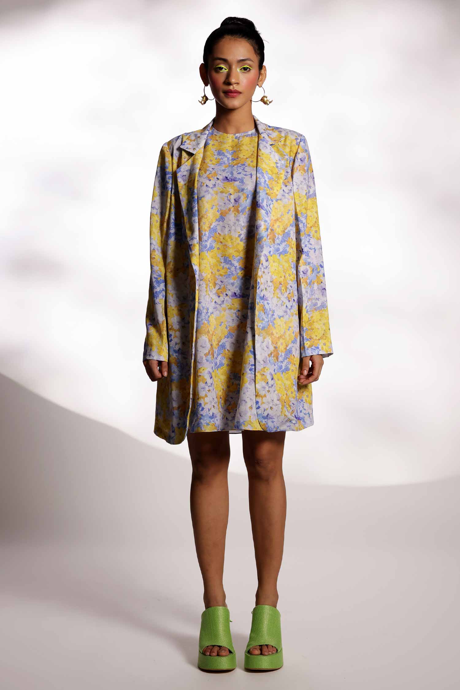 Yellow & Blue Print Blazer with dress