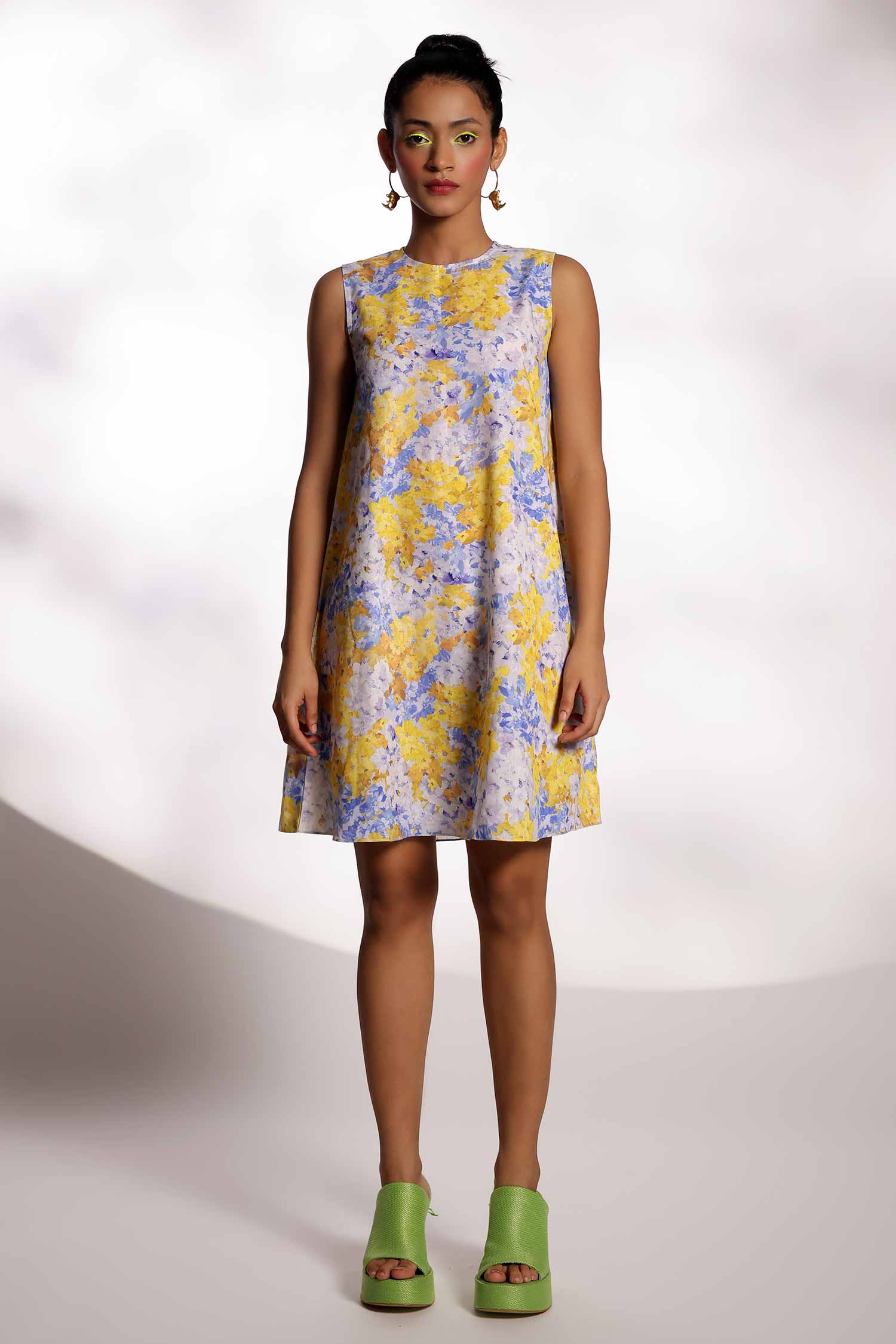 Yellow & Blue Print dress (L-35)
