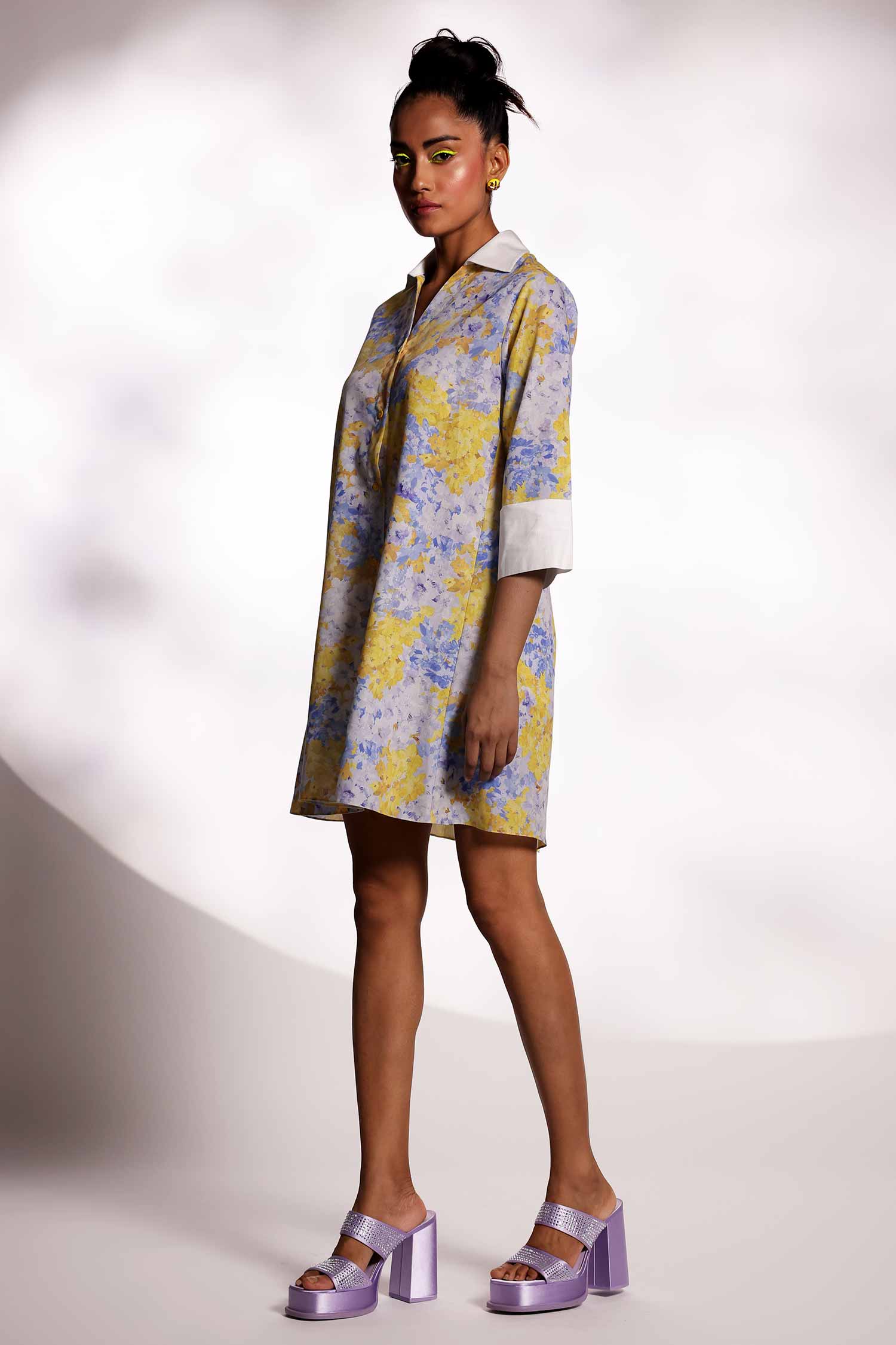 YELLOW BLUE SHIRT DRESS