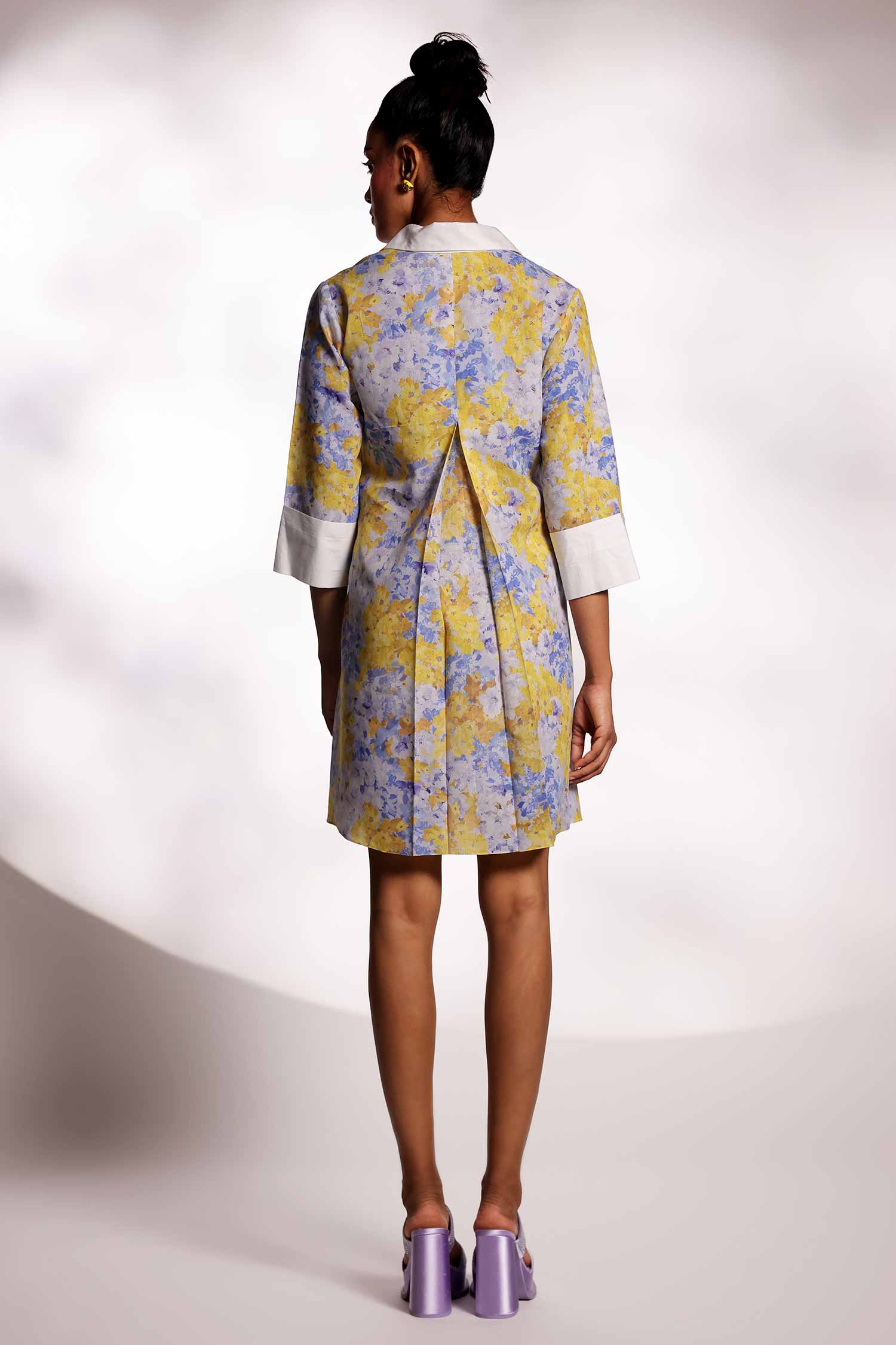YELLOW BLUE SHIRT DRESS