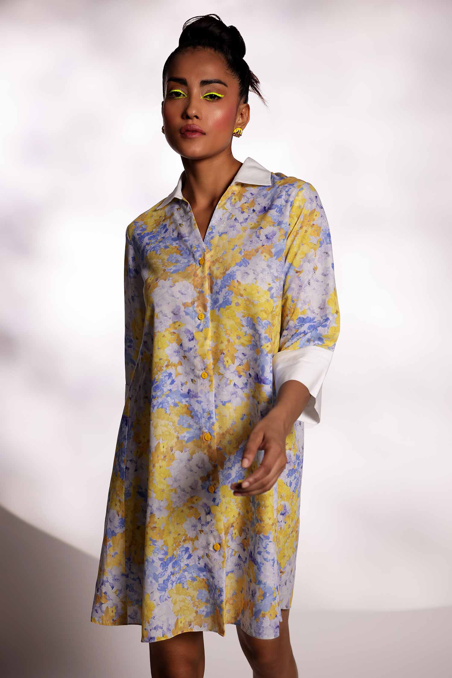 YELLOW BLUE SHIRT DRESS