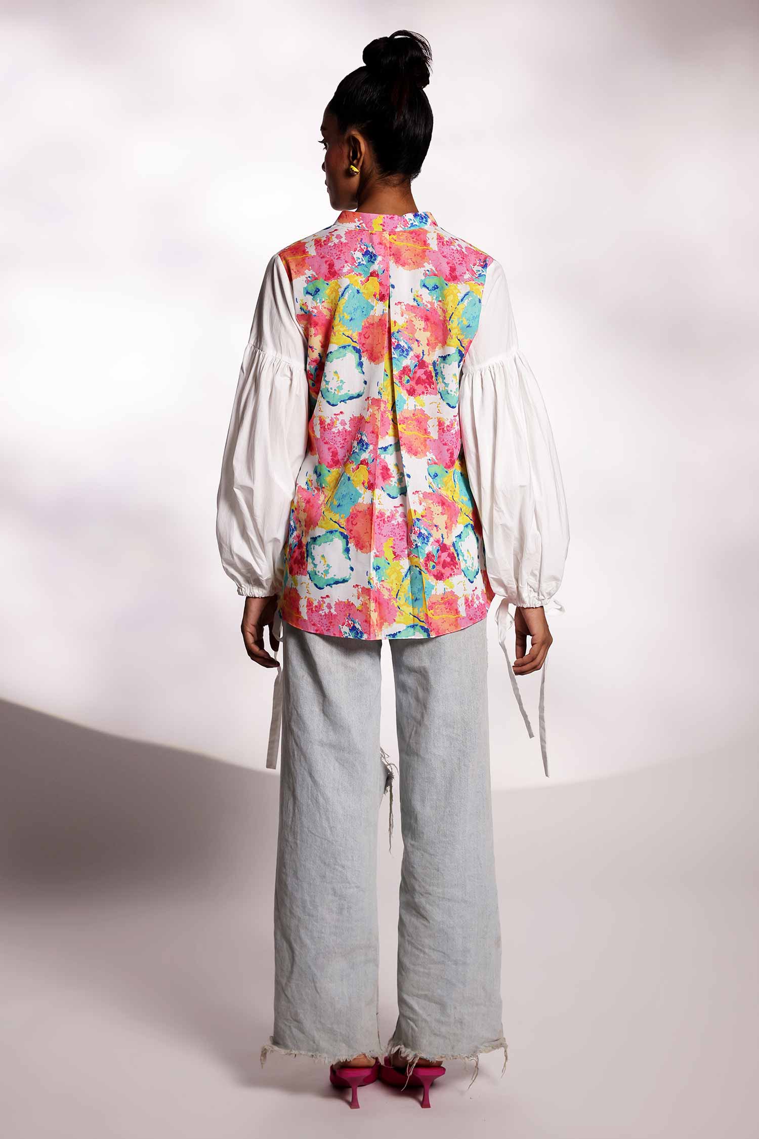 Multicolour shirt with popline white sleeves