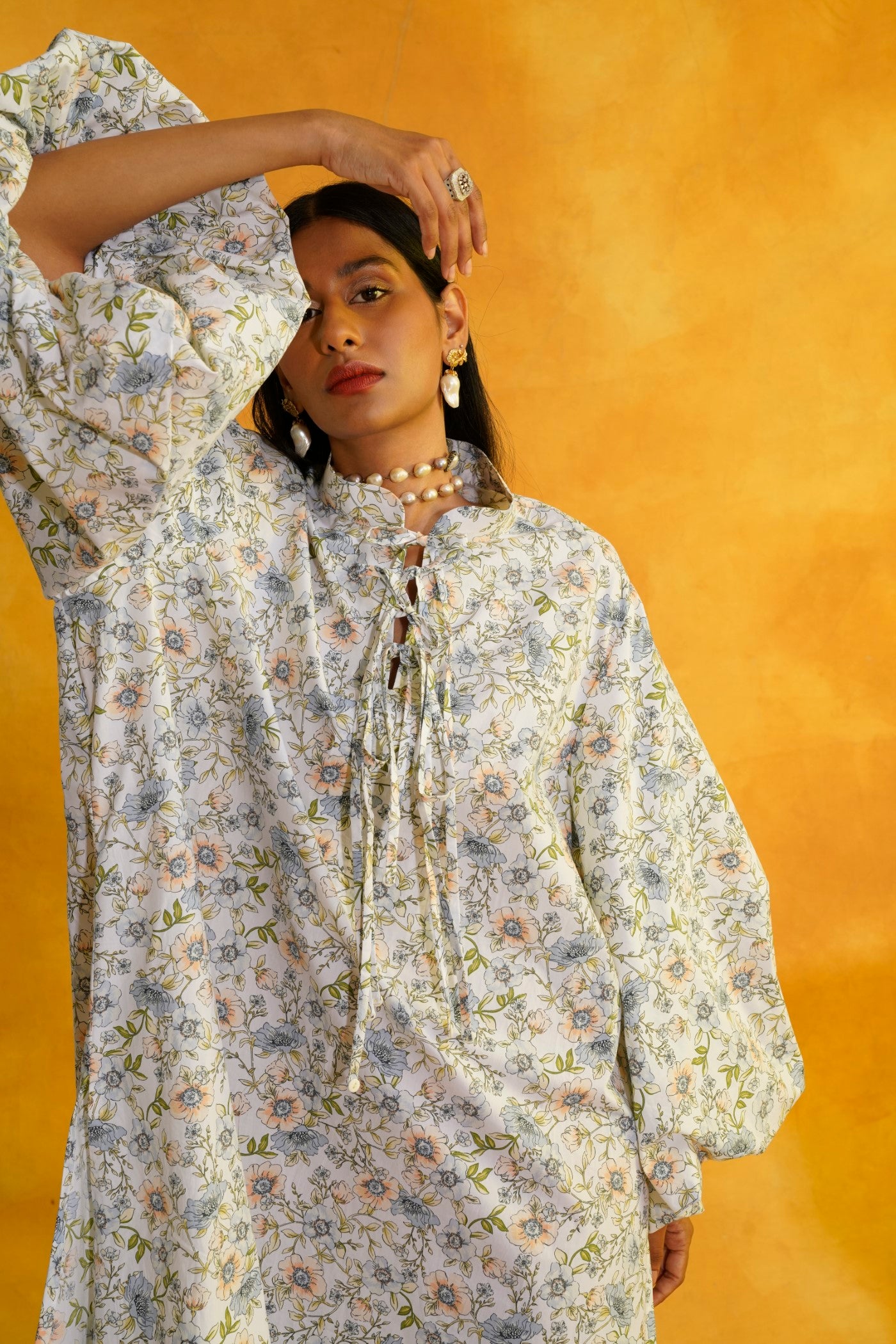French flora balloon sleeve dress