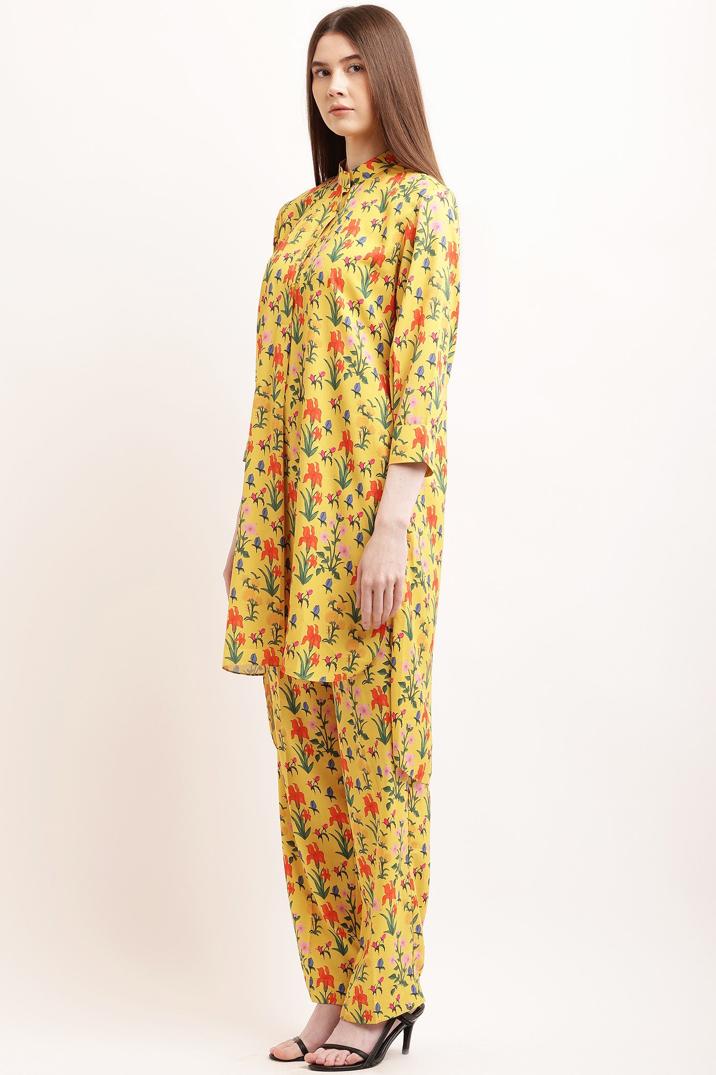 Yellow Flower Print Pant & Kurta