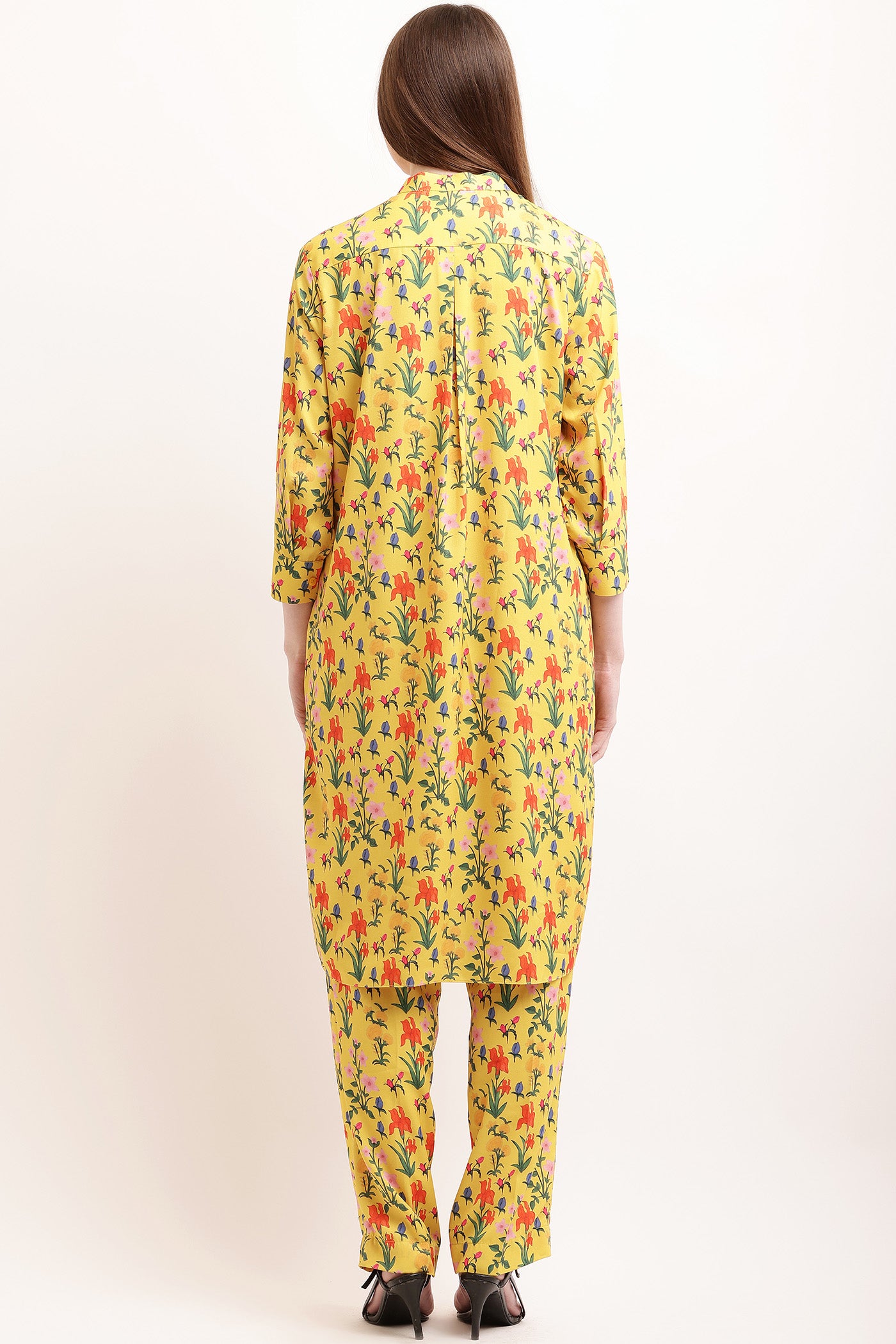 Yellow Flower Print Pant & Kurta