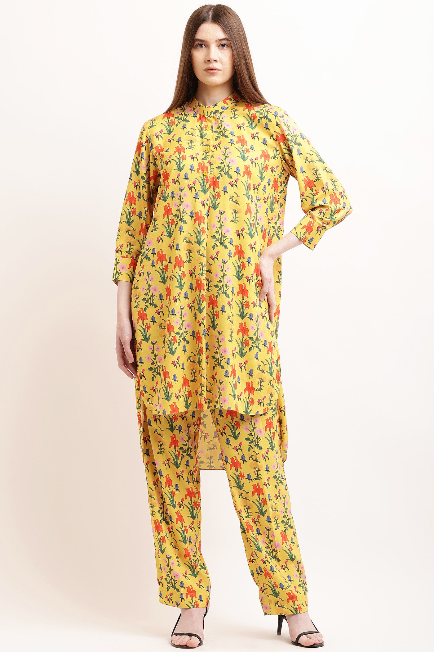 Yellow Flower Print Pant & Kurta