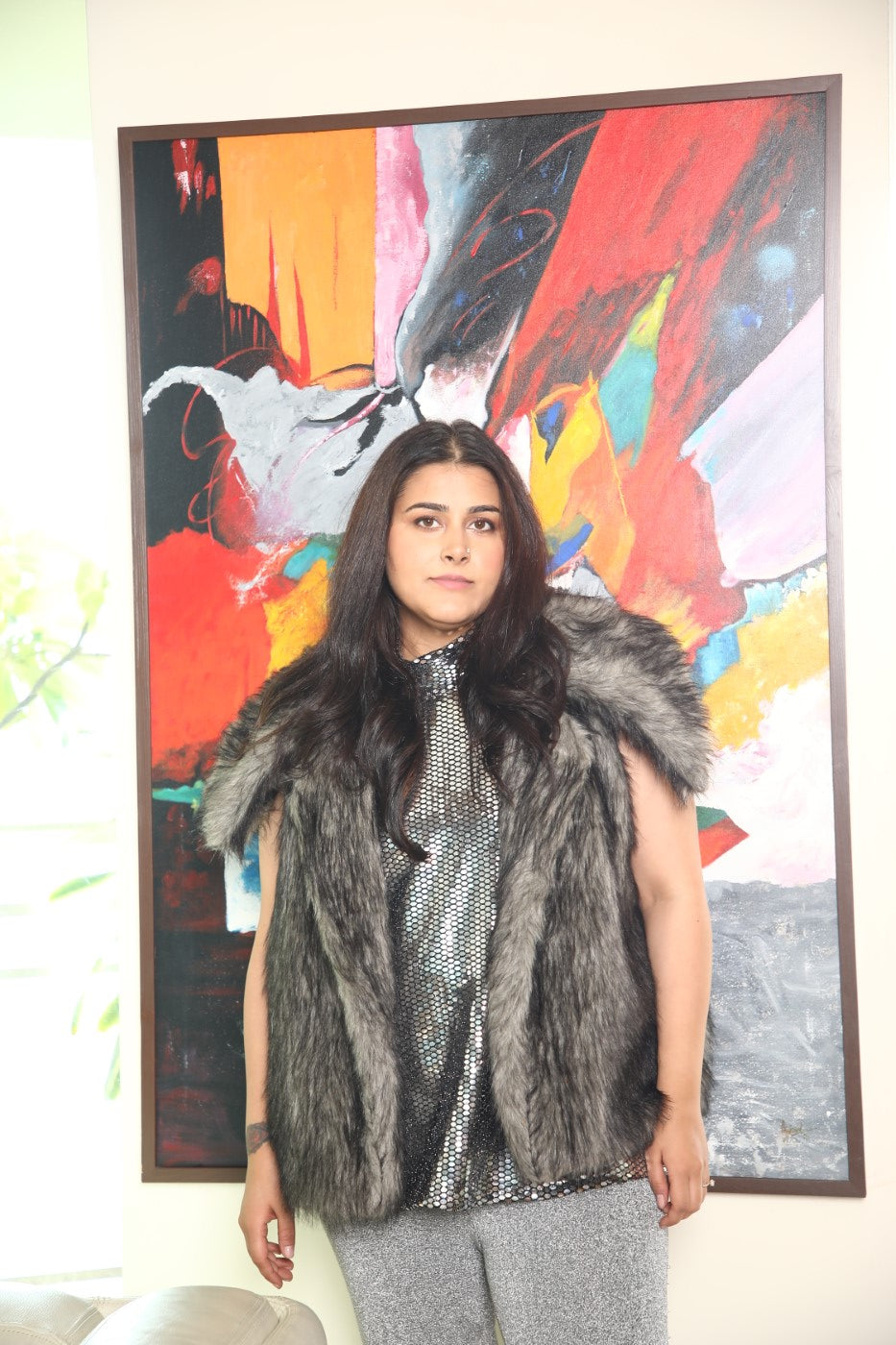 Sania Chadha In Grey dual fur jacket