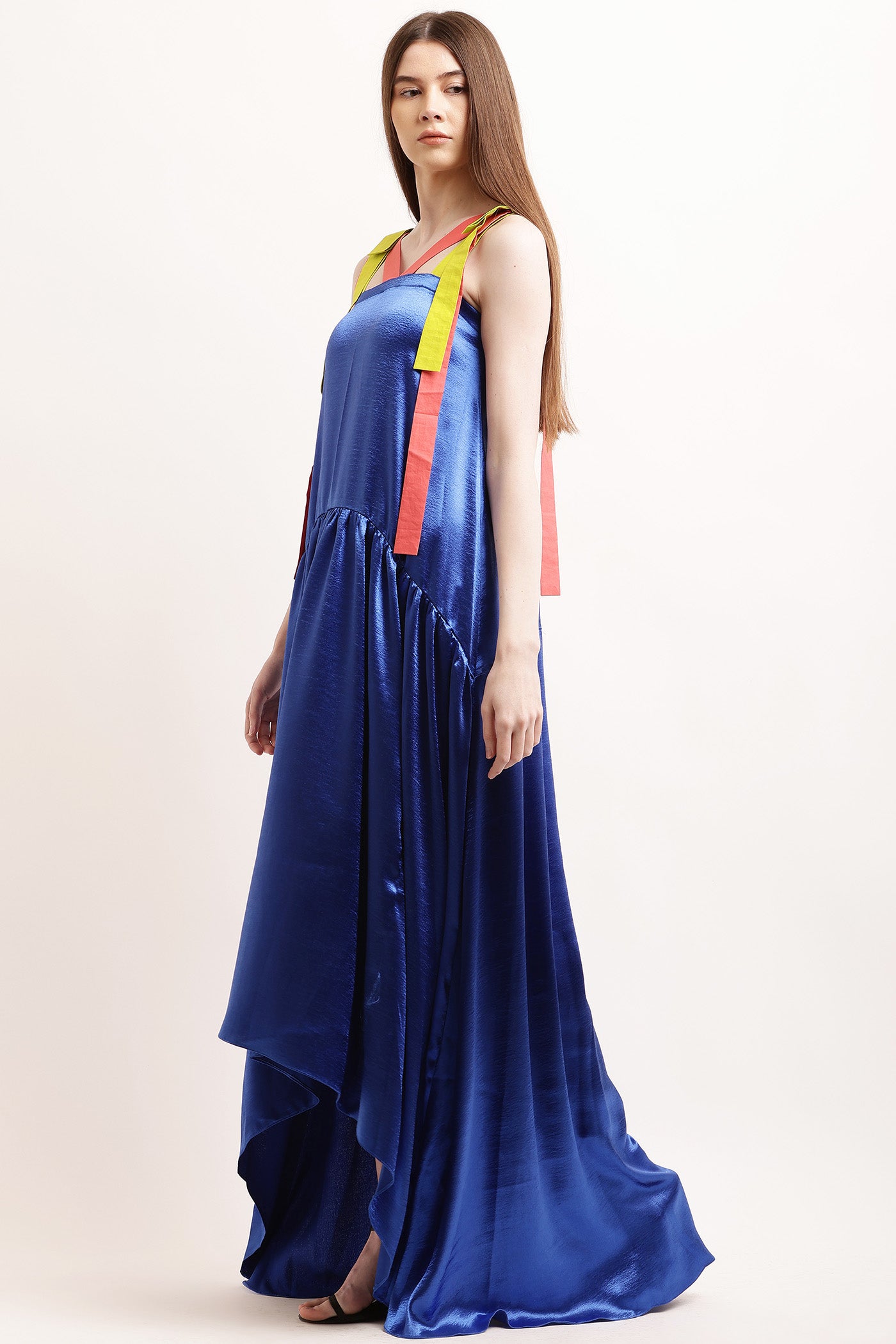 Blue Ludo Satin Dress With Fun Straps