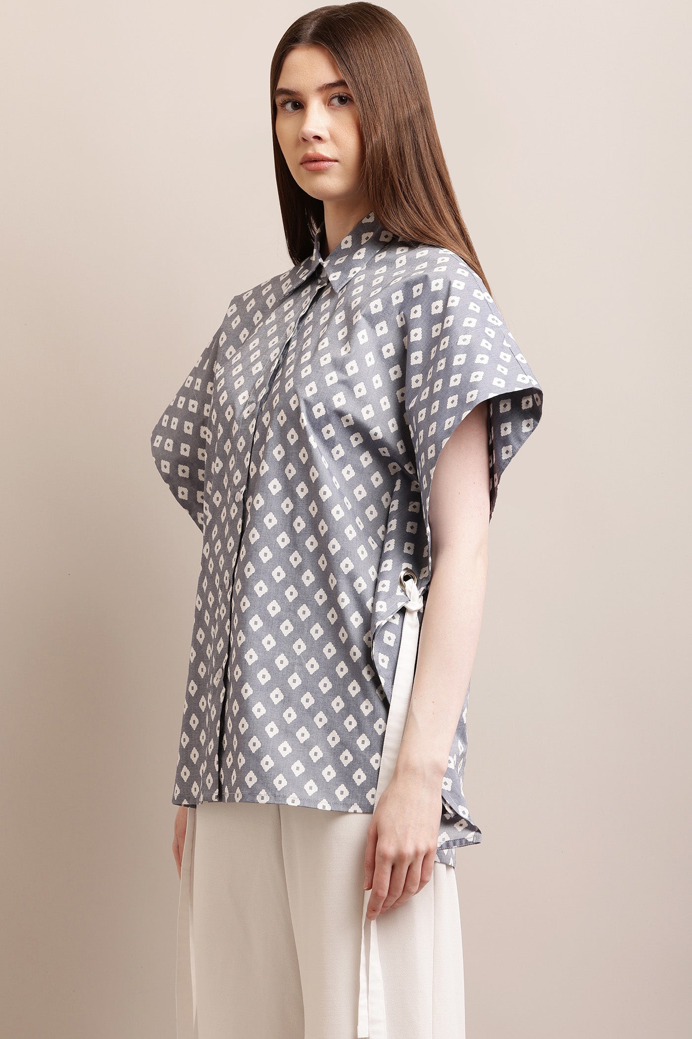 Printed Shirt With Frill Circles at the back