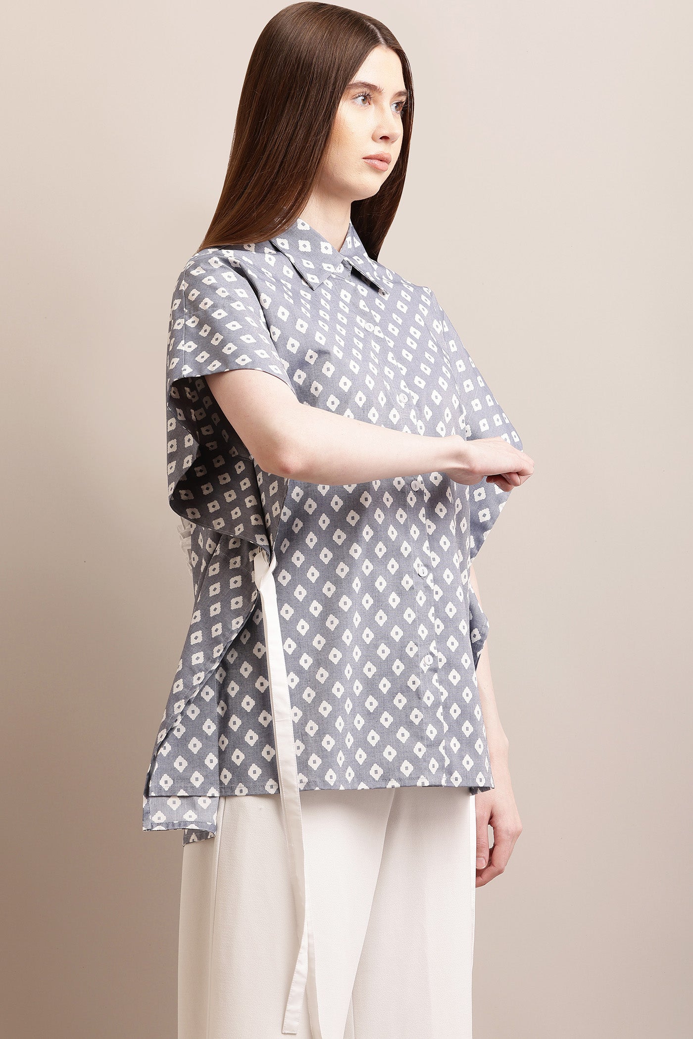 Printed Shirt With Frill Circles at the back