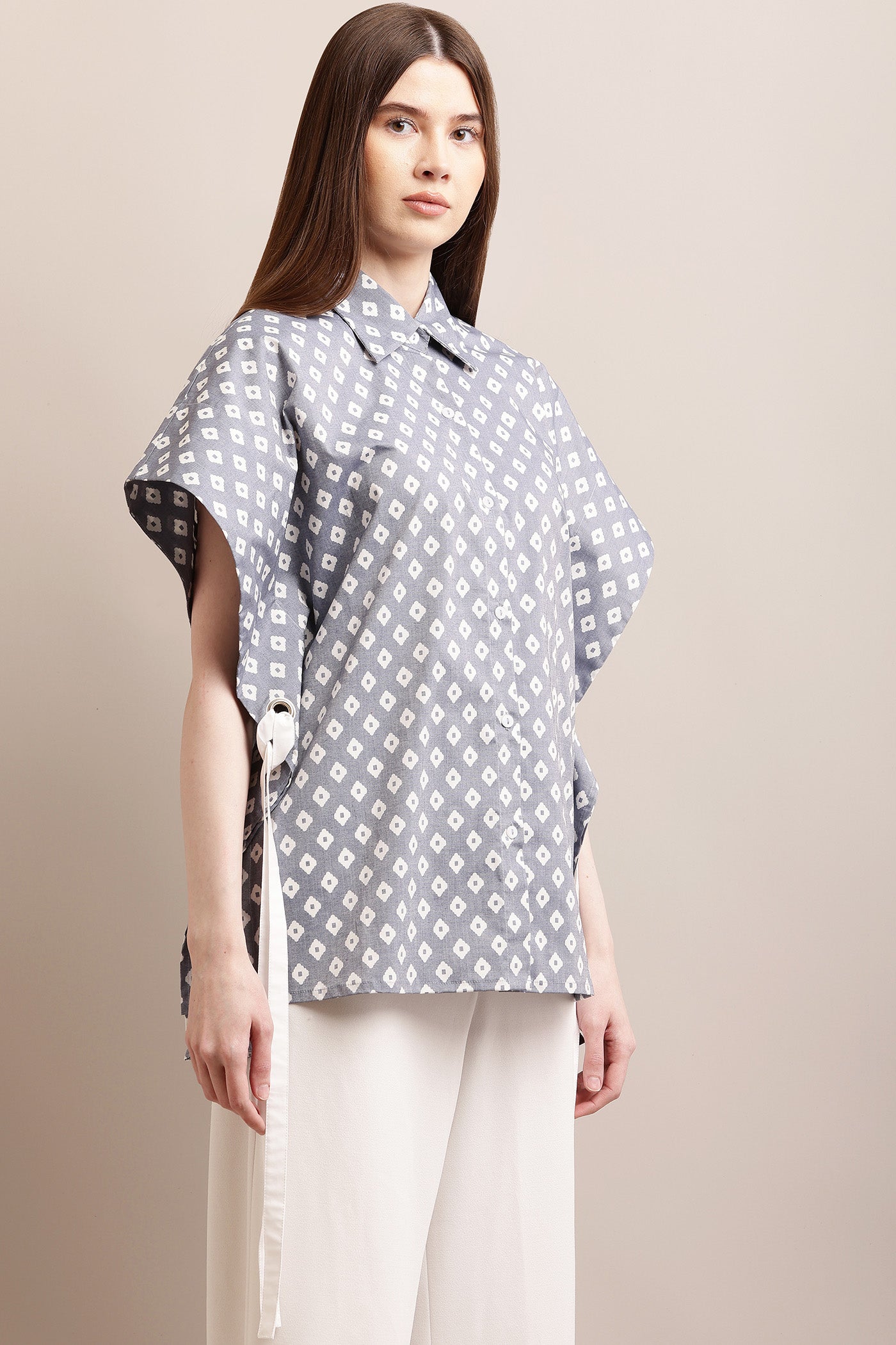 Printed Shirt With Frill Circles at the back