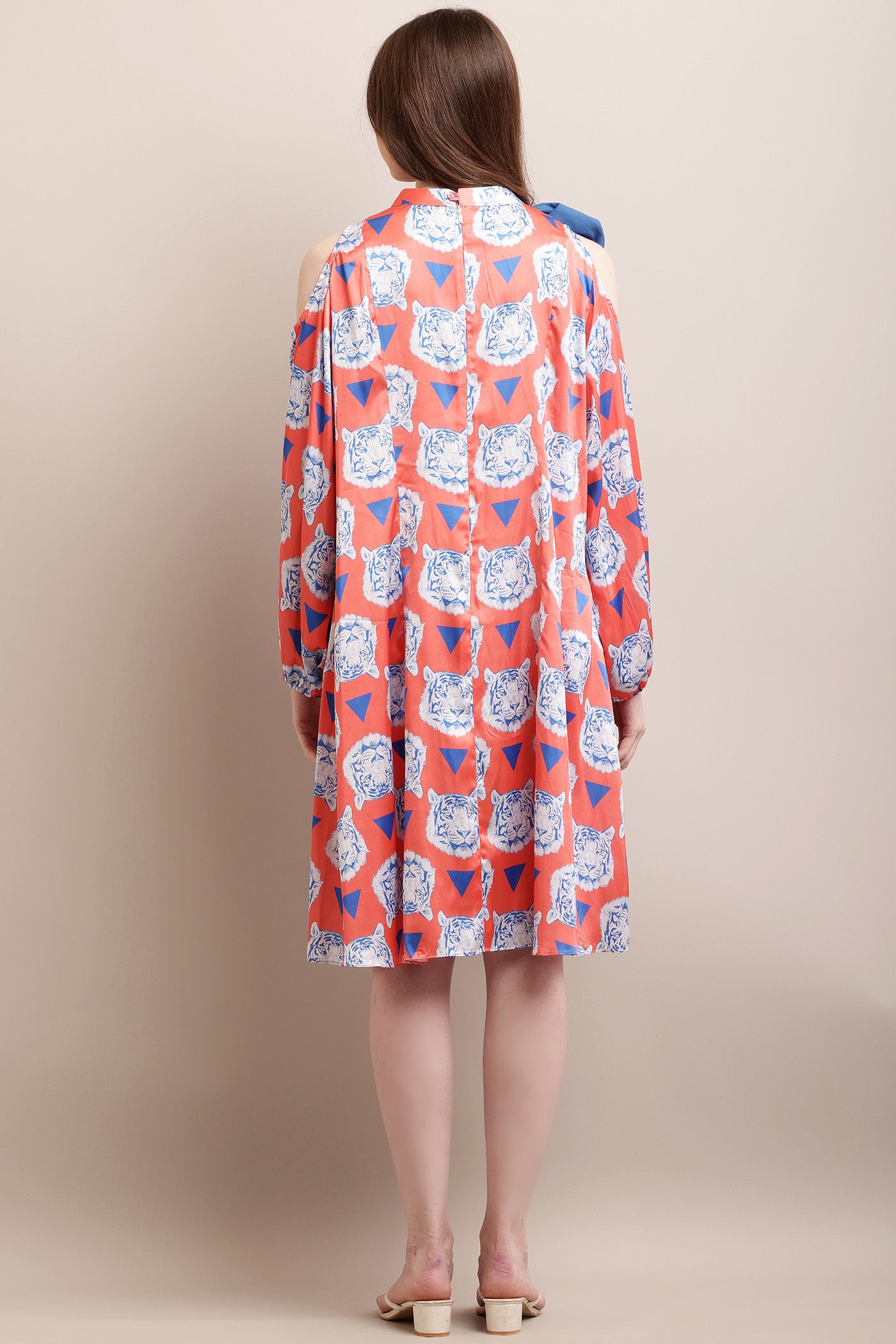 Red & Blue Print Bow & Scallop Dress