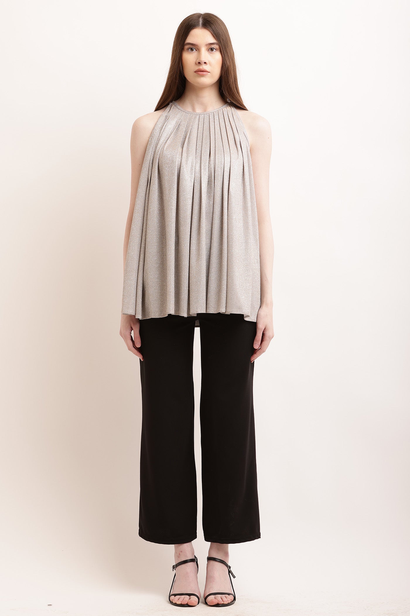 Silver Glitter Pleated Top