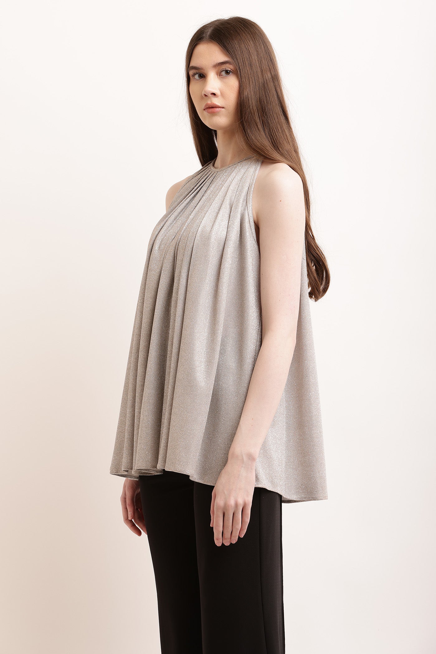 Silver Glitter Pleated Top