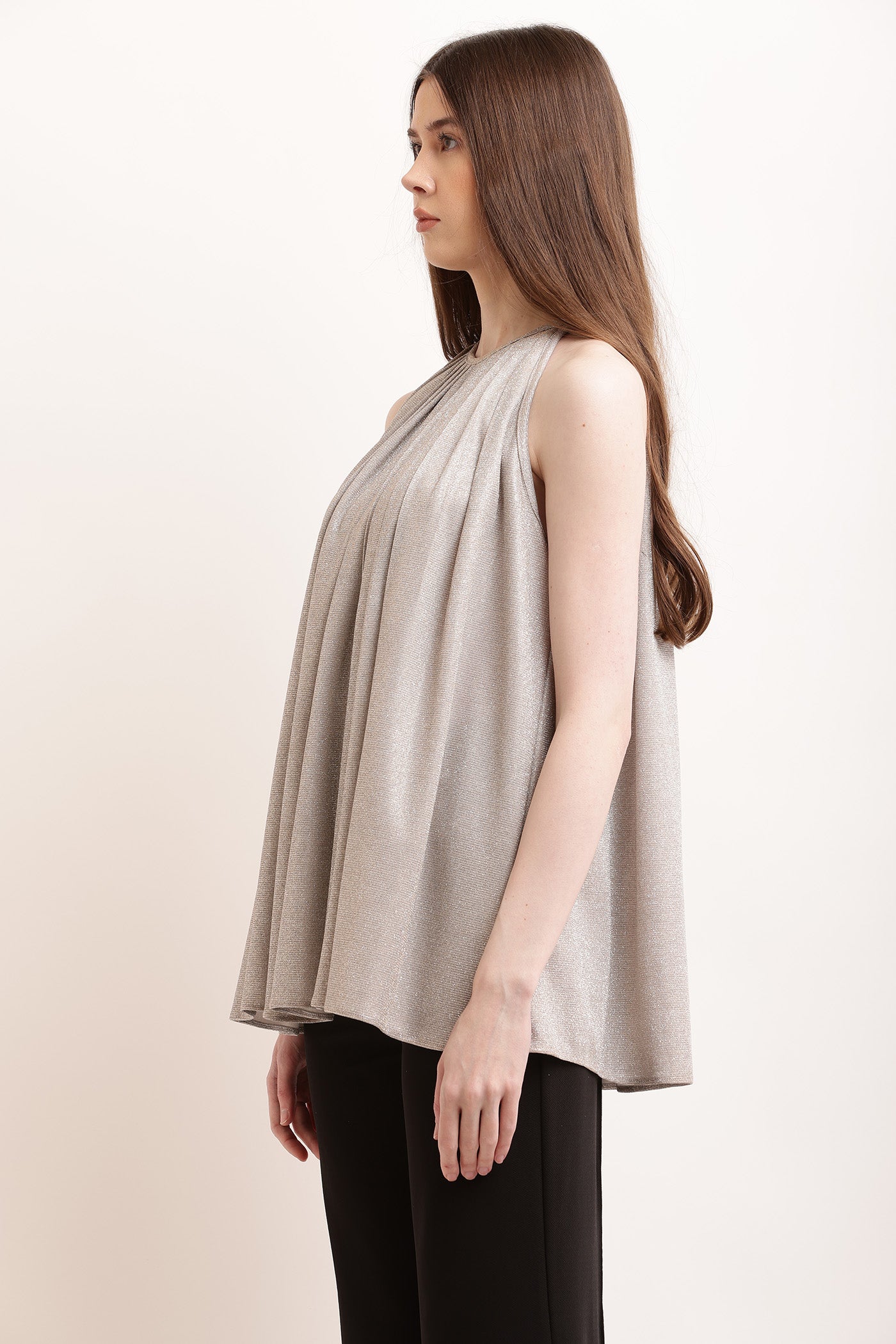 Silver Glitter Pleated Top