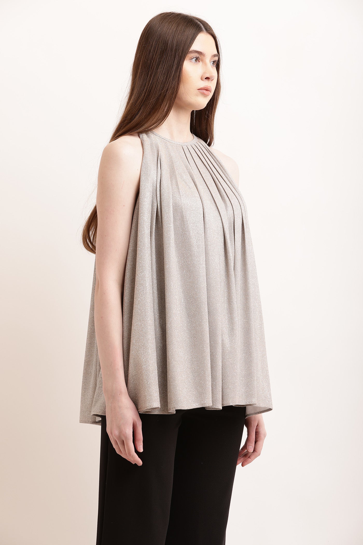 Silver Glitter Pleated Top