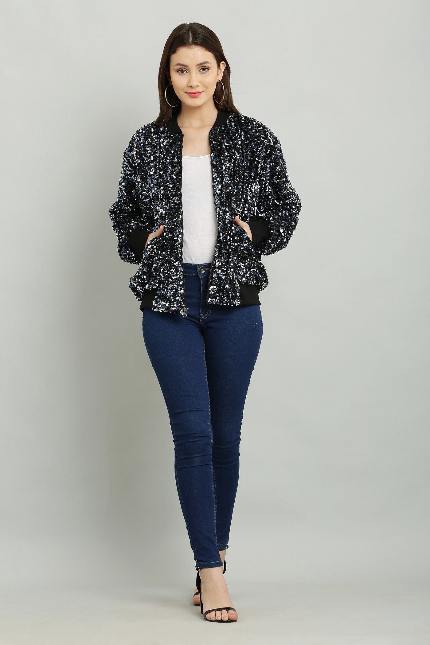 Plus Size Eyelash Trim Jacket - Shimmer Tweed Knit