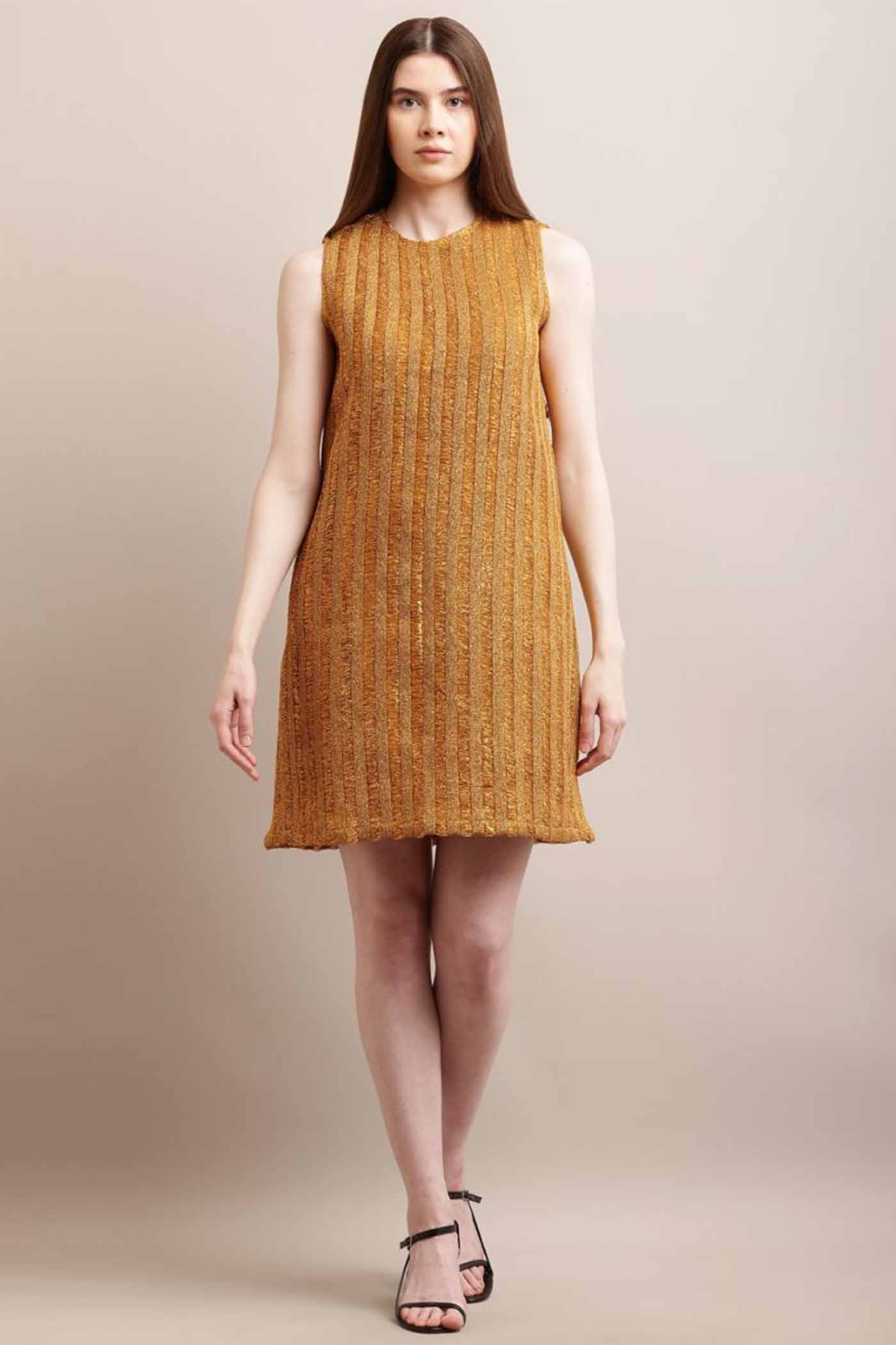 Golden Aline Dress With Sleeves (RTS)