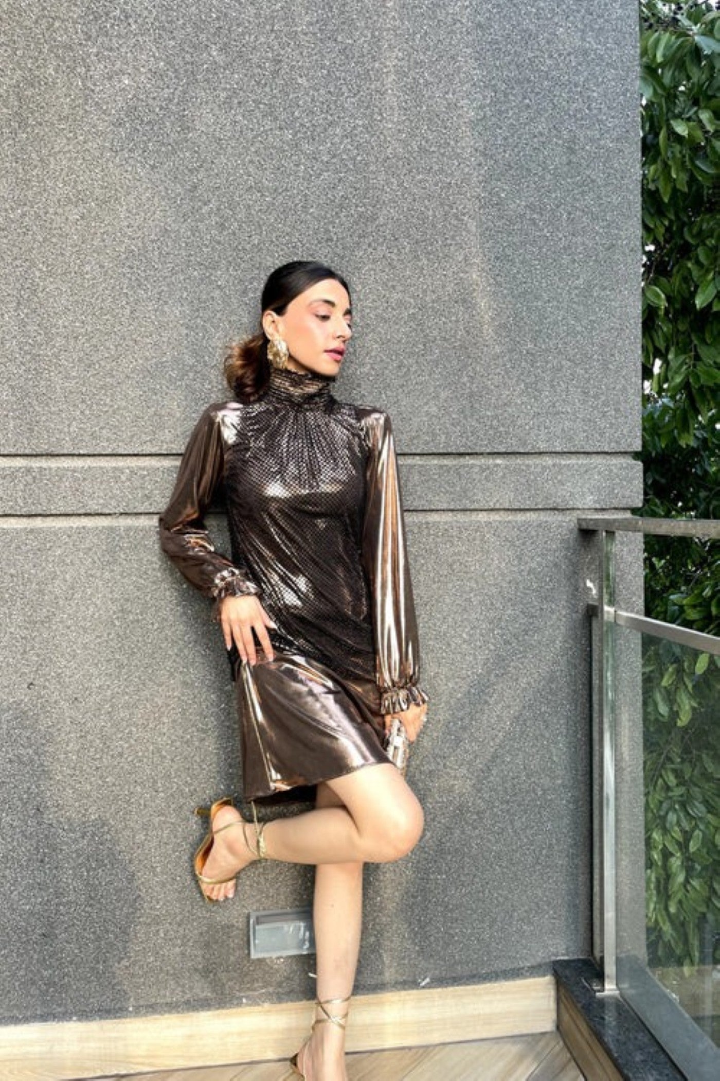 Mehak Jain in Golden High neck Metallic dress