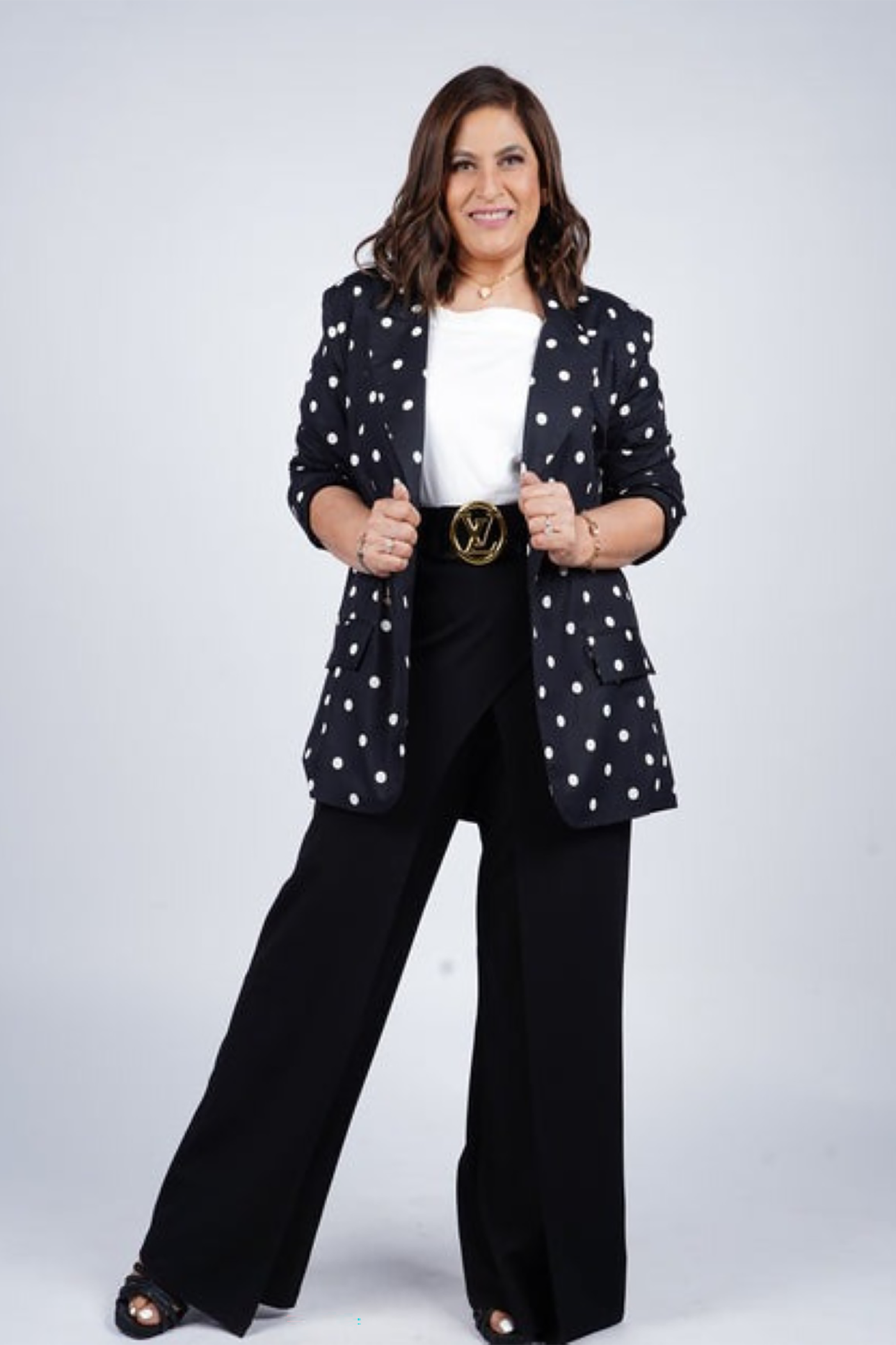 Archana Puran Singh in Emily Black polka dot blazer