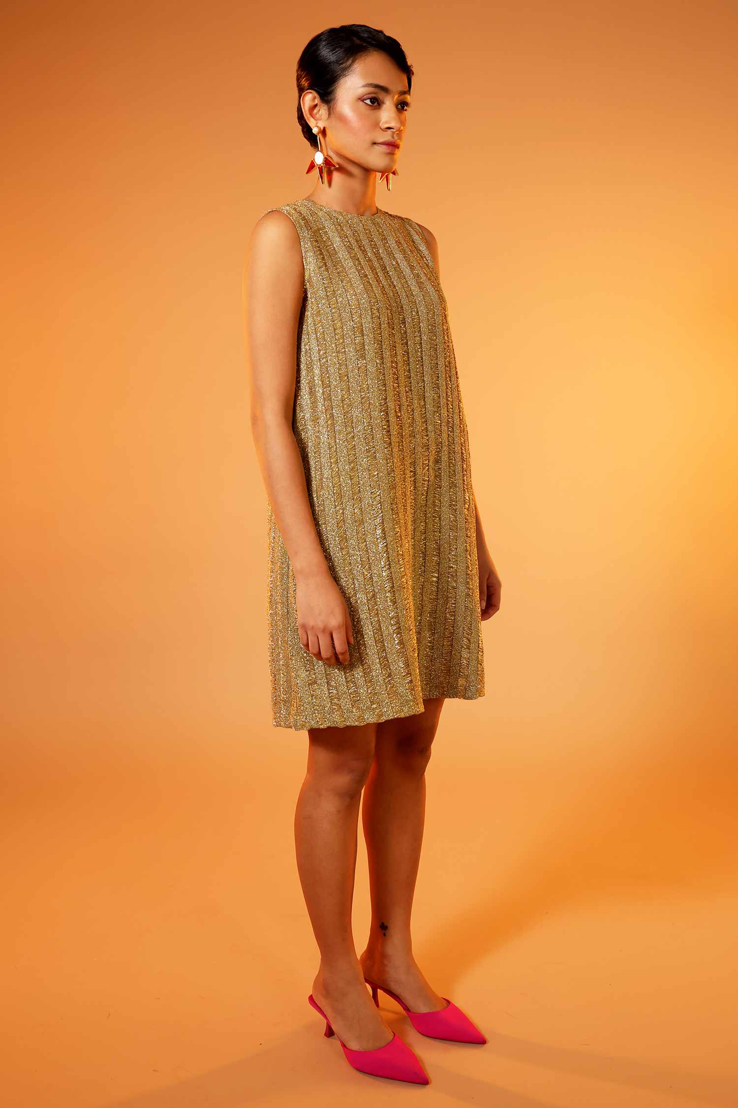 Golden mesh knit dress