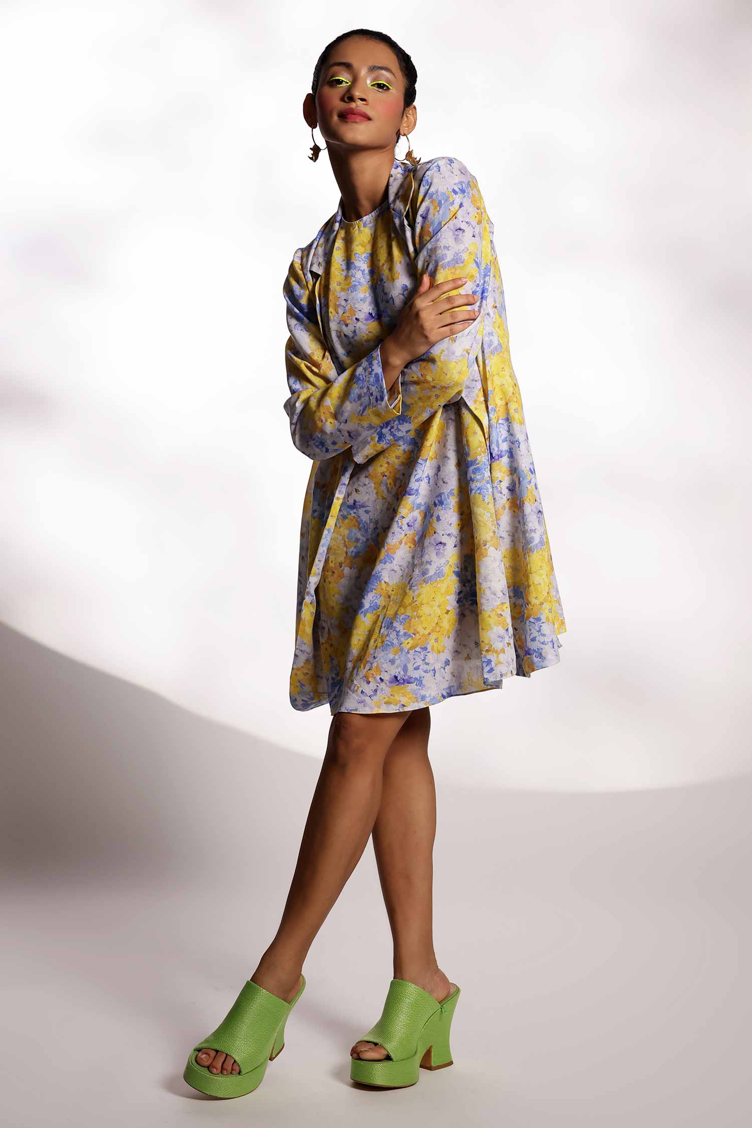 Yellow & Blue Print Blazer with dress