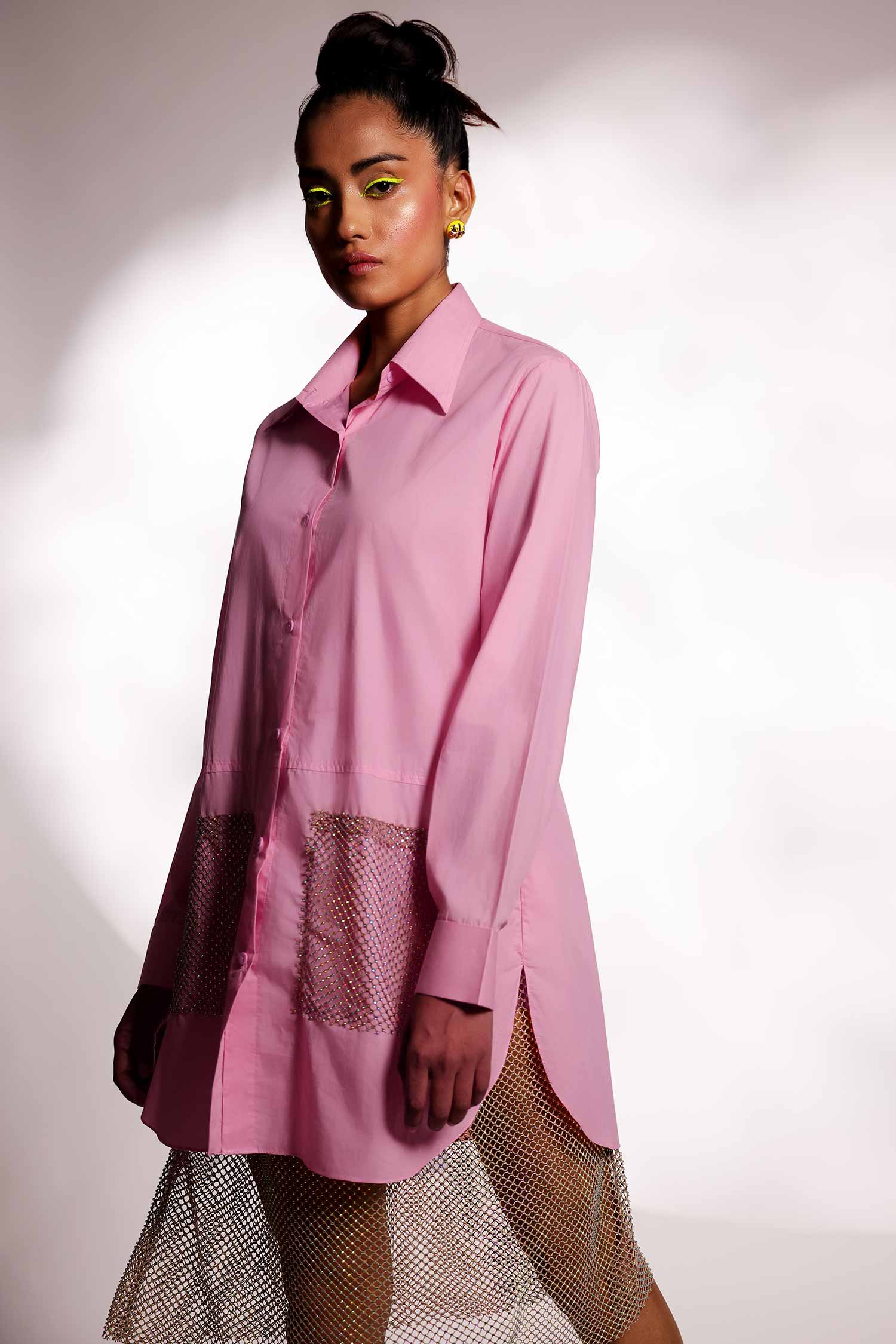 Pink Rhinestone mesh shirt