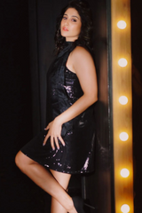Regina Cassandra In Black Luxe Party Dress