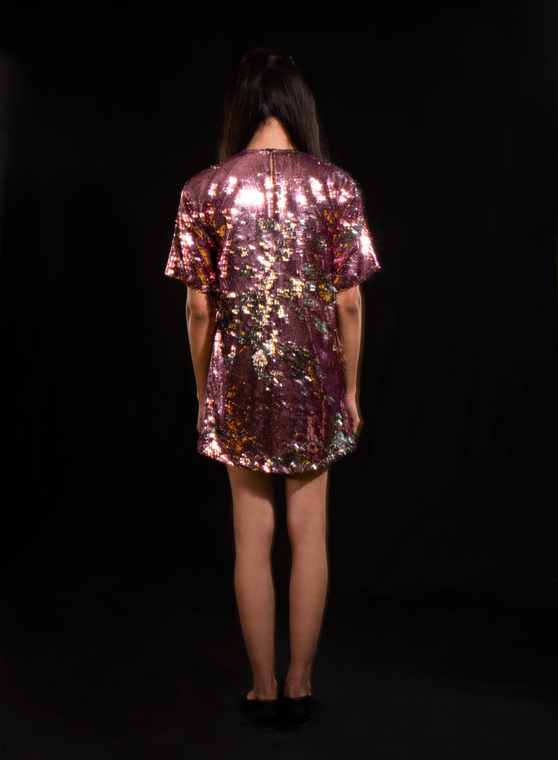 Light pink and Silver Stardust Sequin Dress