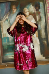 Punanya In Pink and Silver Stardust Sequin Dress