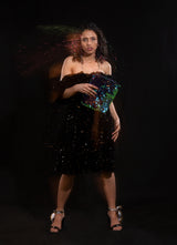 Cocktail Night Black Ruffle Shimmer Dress