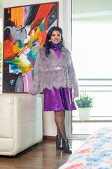 Sania Chadha In Lavender fur jacket with sequin belt