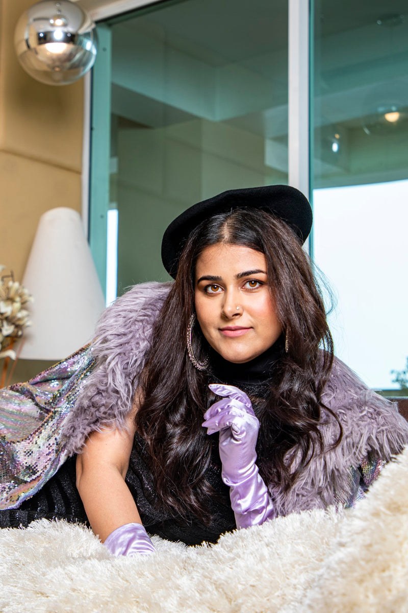 Silver sequin coat with fur collar